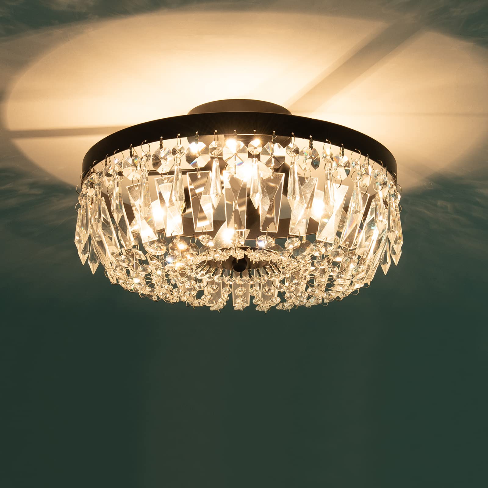 KSRYSZCQ Black Crystal Ceiling Light - 4-Light Semi-Flush Mount Fixture with Elegant Crystals for Bedroom, Living Room, Kitchen & Hallway | Modern Lighting for Dining Room, Foyer & Home Decor