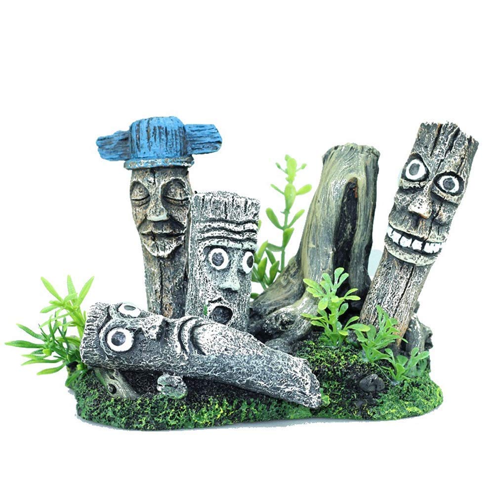 ADSE Fish Tank Decorations - Moe Portrait Easter Island Stone Resin Statue for Aquarium, Eco-Friendly Home Aquascape Ornament | Perfect for Tropical Fish Tanks, Betta Bowls & Office Desk Decor