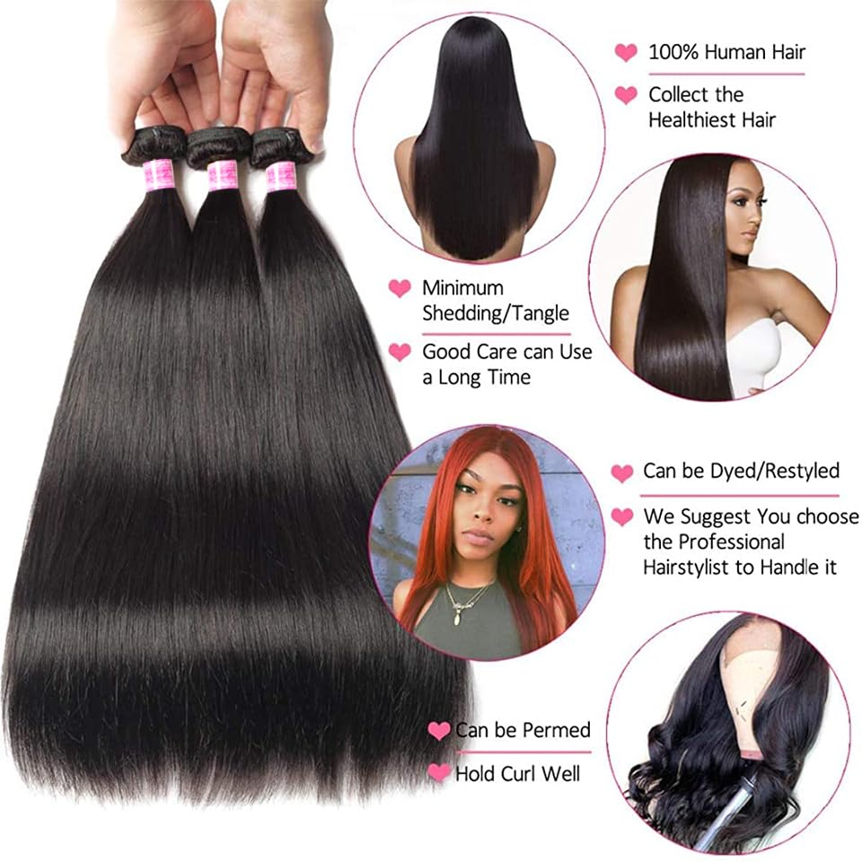 100% Unprocessed 12A Brazilian Virgin Human Hair Bundles - Straight 16 18 20 22 Inch (4 Bundles) | Natural Weave Hair Extensions for Styling & Volume | Perfect for Daily Wear, Parties & Special Occasions