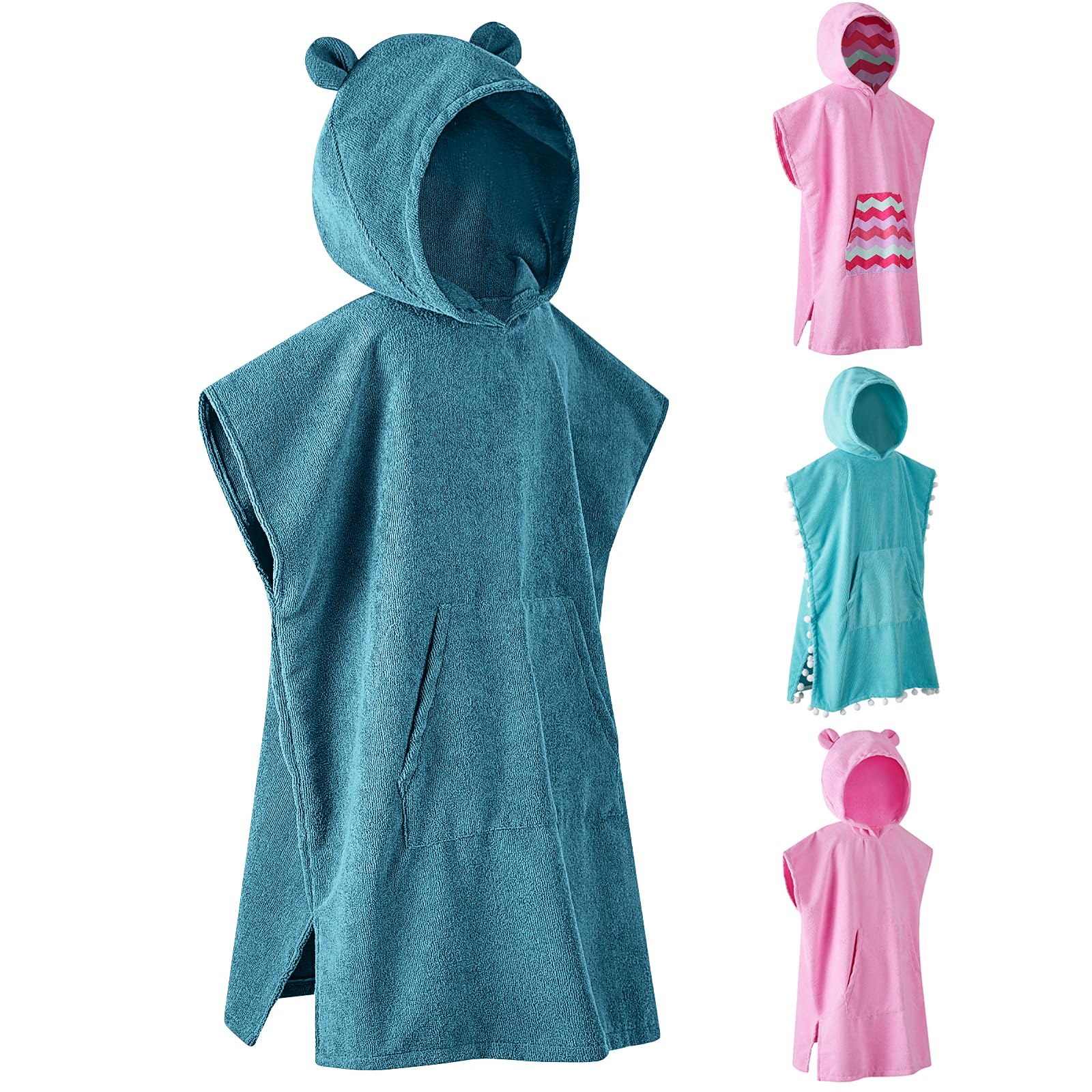 MissShorthair Kids Hooded Towel Poncho - Soft Microfiber Beach & Swim Changing Robe for Boys & Girls - Perfect for Pool, Beach, Surfing and After Bath Wrap