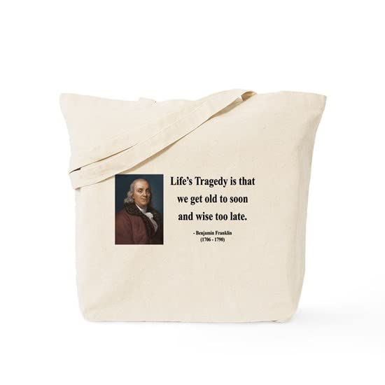 Benjamin Franklin 11 Tote Bag - Natural Canvas Reusable Shopping Bag for Groceries, Beach & Everyday Use | Eco-Friendly Cotton Tote with Quote Design