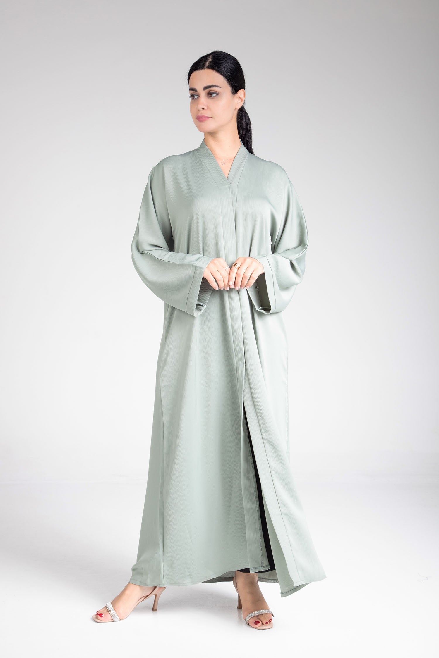 Elegant Green Open Abaya Dress for Women - Modest Islamic Fashion for Prayer, Mosque & Special Occasions