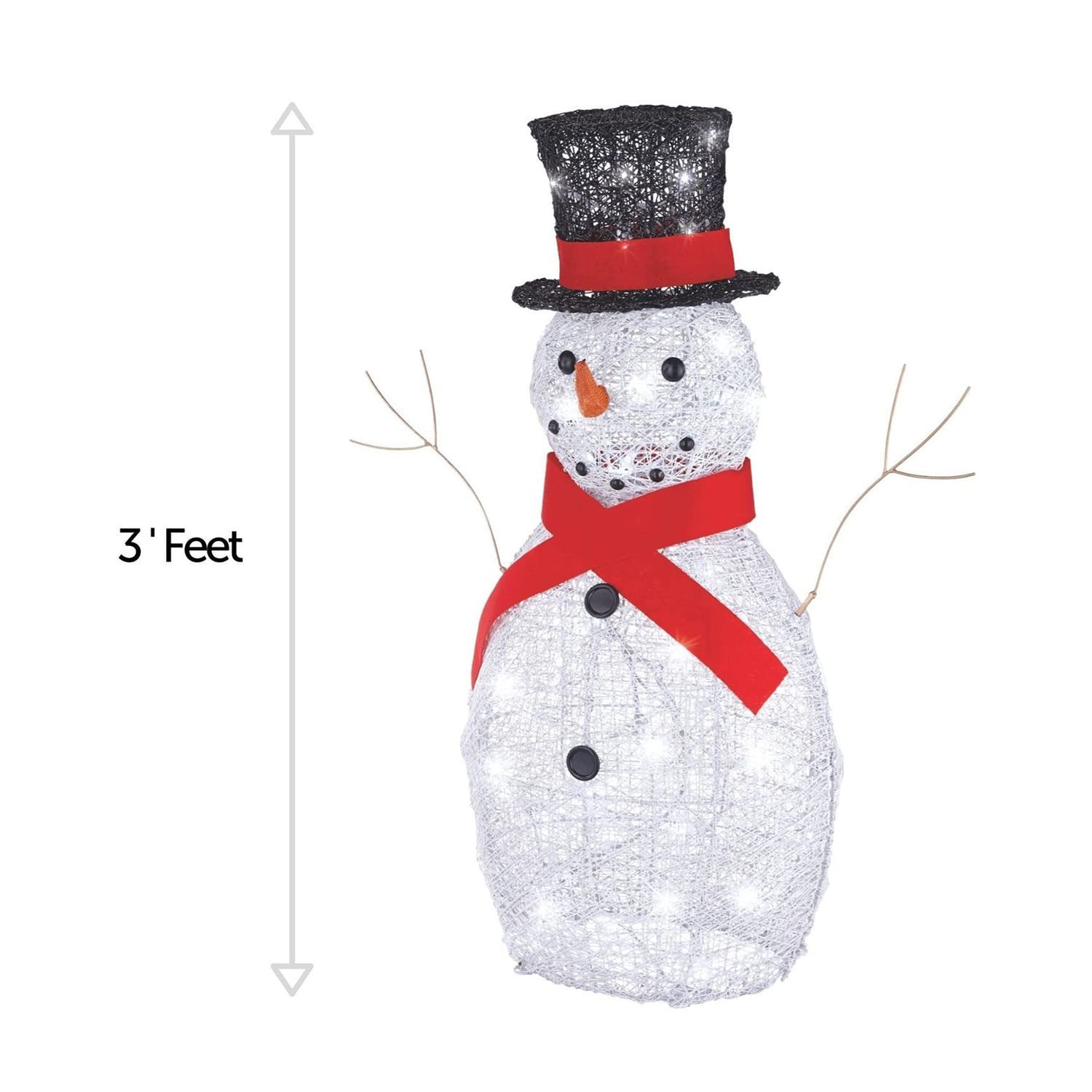 Pre-Lit Metal Snowman Christmas Decoration with LED Lights & Top Hat - Outdoor Holiday Lawn Ornament with Red Scarf - Perfect for Front Yard Decor, Winter Festivals & Christmas Light Displays