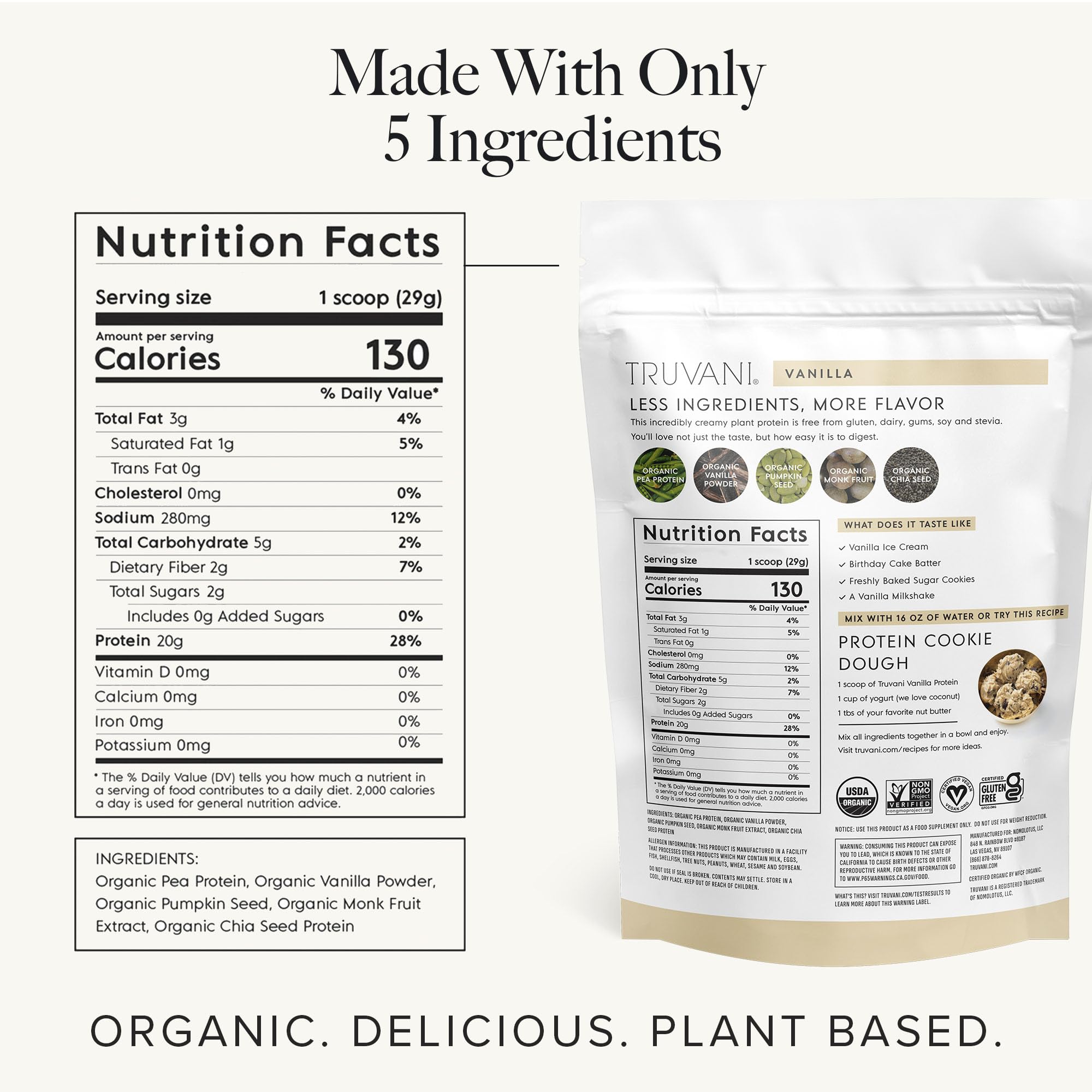 Truvani Vegan Pea Protein Powder - Vanilla Flavor | 20g Organic Plant-Based Protein per Serving | 20 Servings | Keto, Gluten-Free, Dairy-Free, Low Carb, No Added Sugar | Ideal for Smoothies, Baking & Post-Workout Recovery
