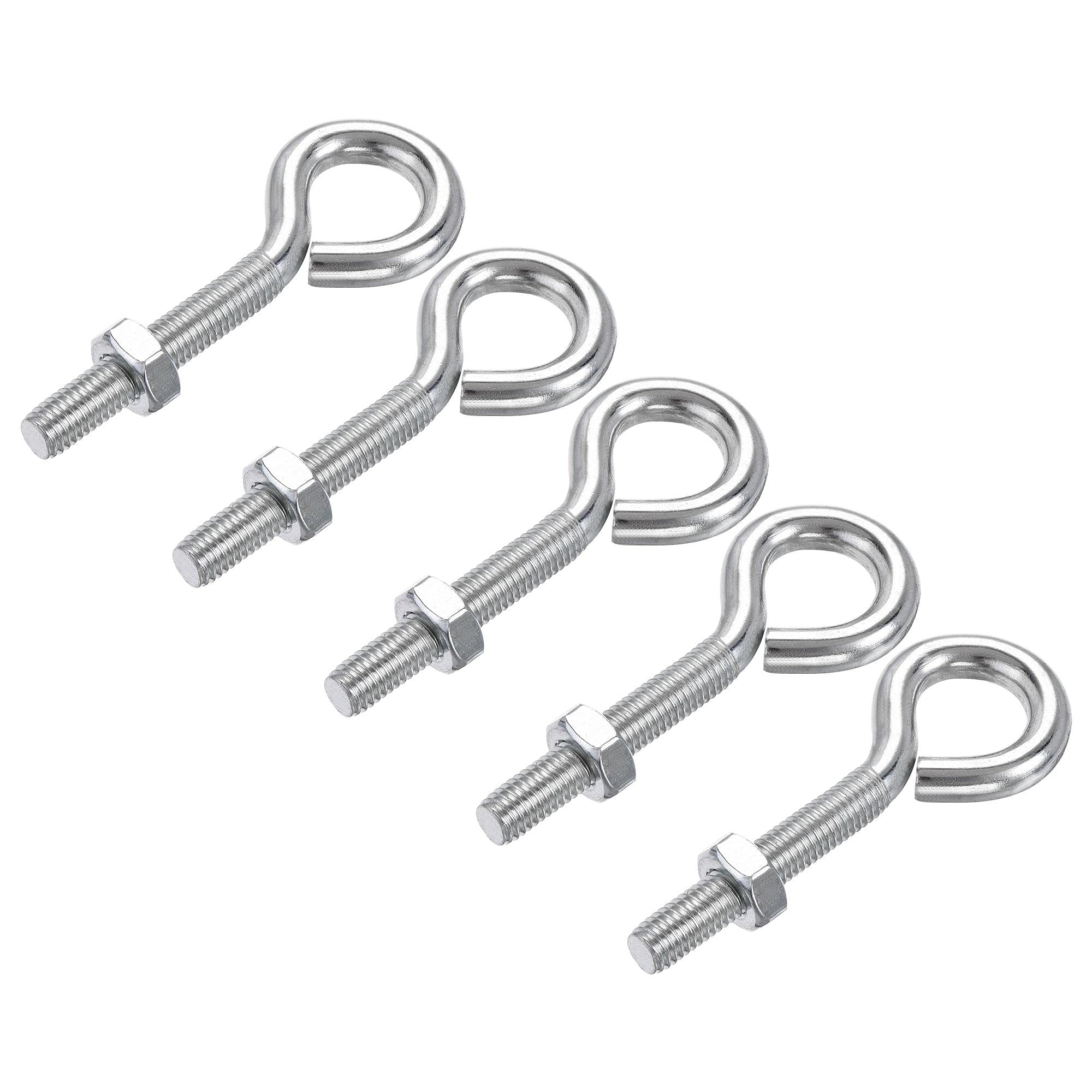 uxcell M8x50mm Eye Hooks Screws Bolts Kit - 5pcs Carbon Steel Hanger Eyelet Hooks with Hex Nuts for Metal & Wood - Perfect for Hanging Plants, Lights, and Heavy Duty Storage