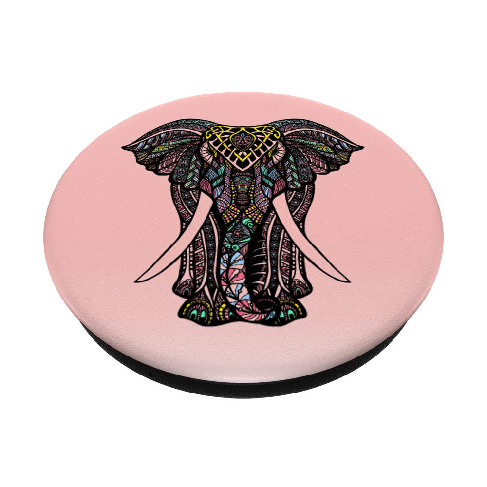 Happy Elephant Mandala Art Print - Inspirational Wall Decor for Home, Office & Meditation Spaces | Pink & Gold Boho Style