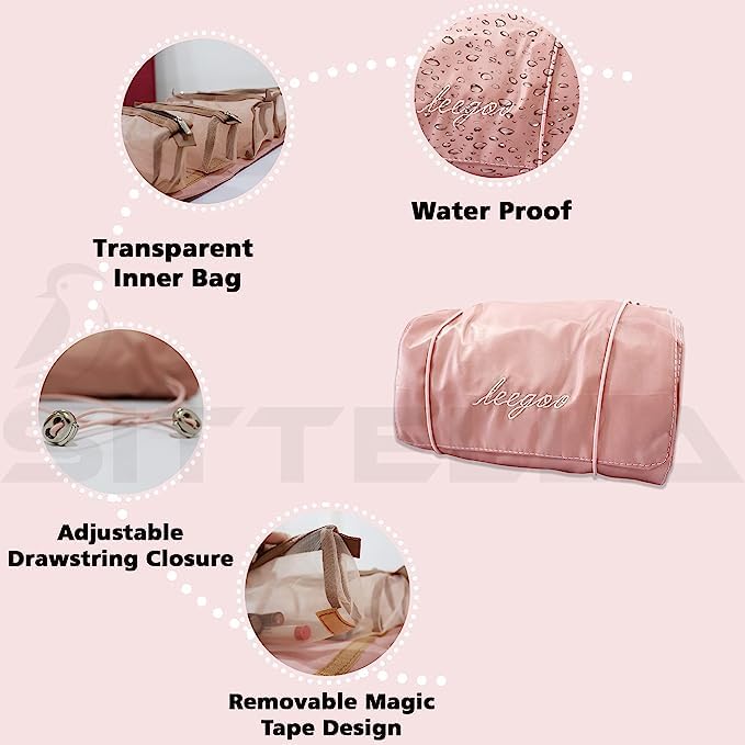 4-in-1 Foldable Hanging Travel Makeup Organizer Bag - Waterproof Cosmetic & Toiletry Storage Pouch for Women (Pink) | Perfect for Vacation, Business Trips & Daily Use