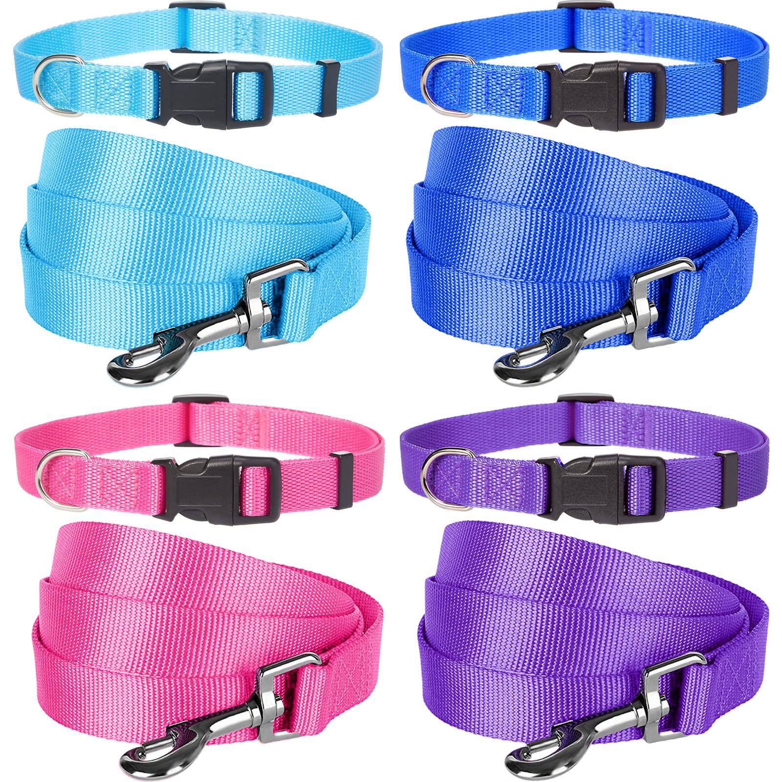 Weewooday 8-Piece Nylon Dog Collar and Leash Set - Adjustable Pet Collars for Small, Medium & Large Dogs - Personalized Puppy Training Supplies in 4 Colors - Perfect for Walking, Hiking & Outdoor Adventures