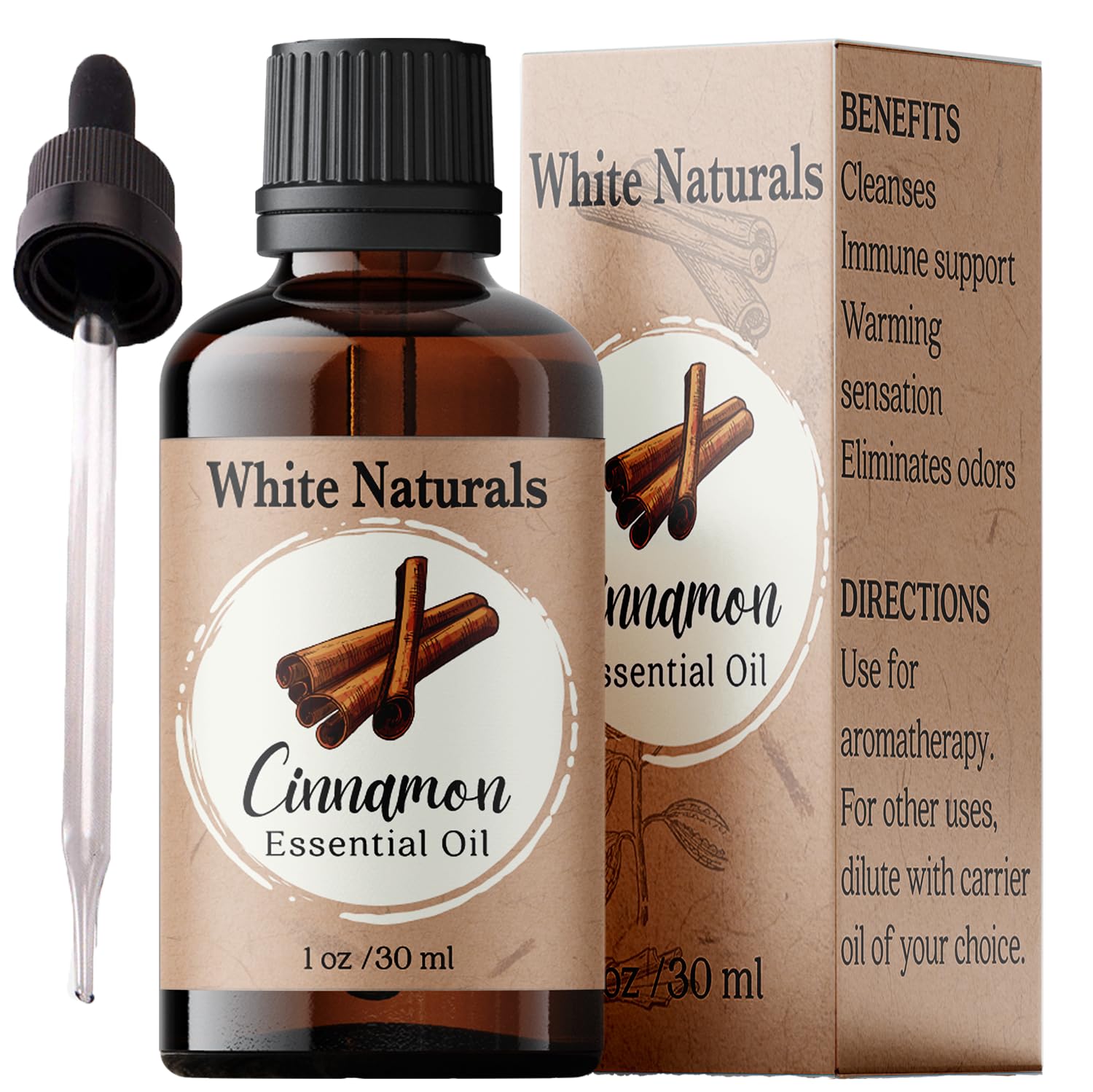 100% Pure Organic Cinnamon Essential Oil for Aromatherapy - Steam Distilled Therapeutic Grade Oil for Diffusers, Humidifiers, DIY Soap & Candle Making - Promotes Relaxation, Hair & Skin Care - Perfect for Spa, Massage, Home Fragrance & Stress Relief