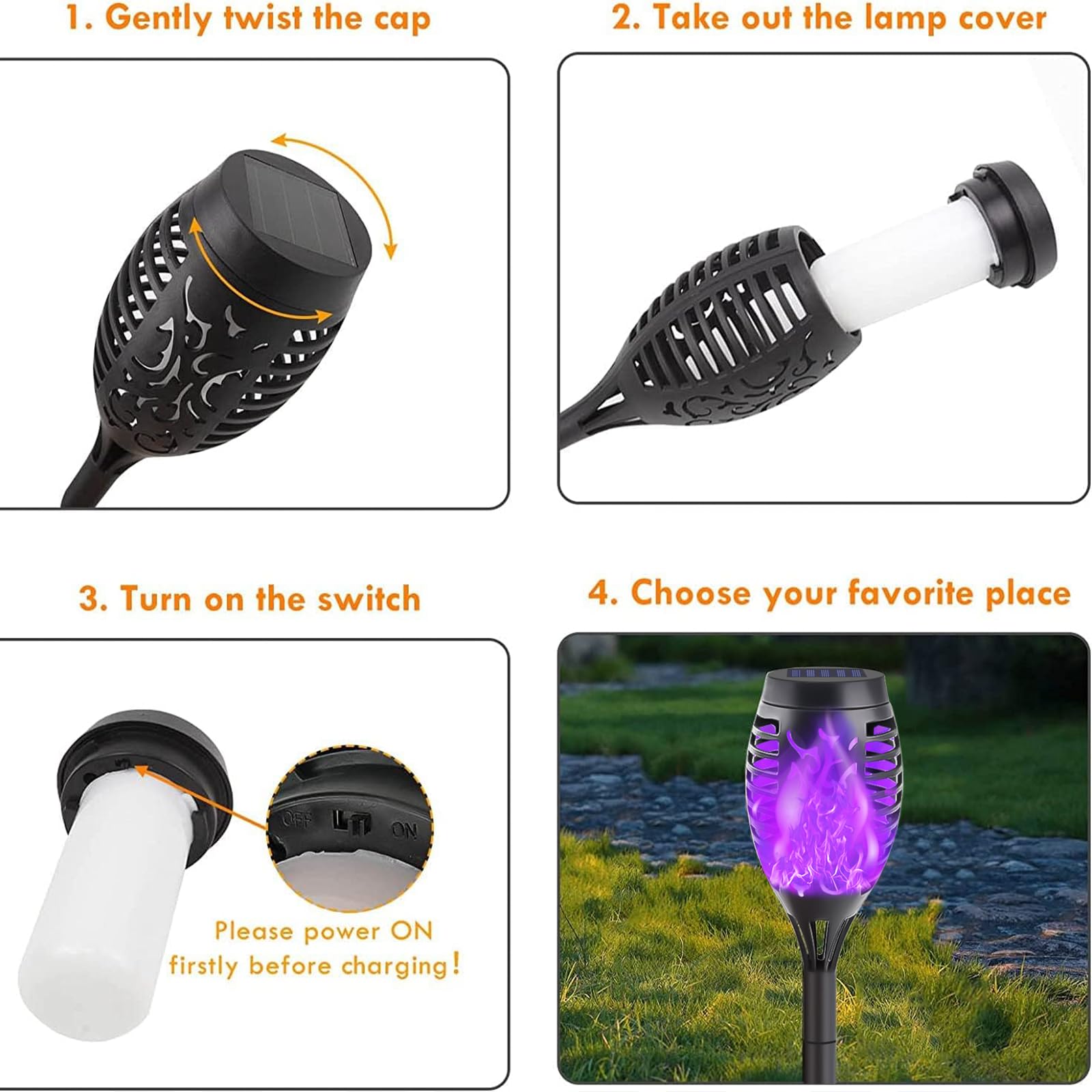 12-Pack Solar Tiki Torches Outdoor Waterproof - Super Bright Flickering Flame Halloween Decorations for Patio, Yard, Porch & Garden (Purple) | Perfect for Halloween Party, Backyard Lighting & Pathway Illumination