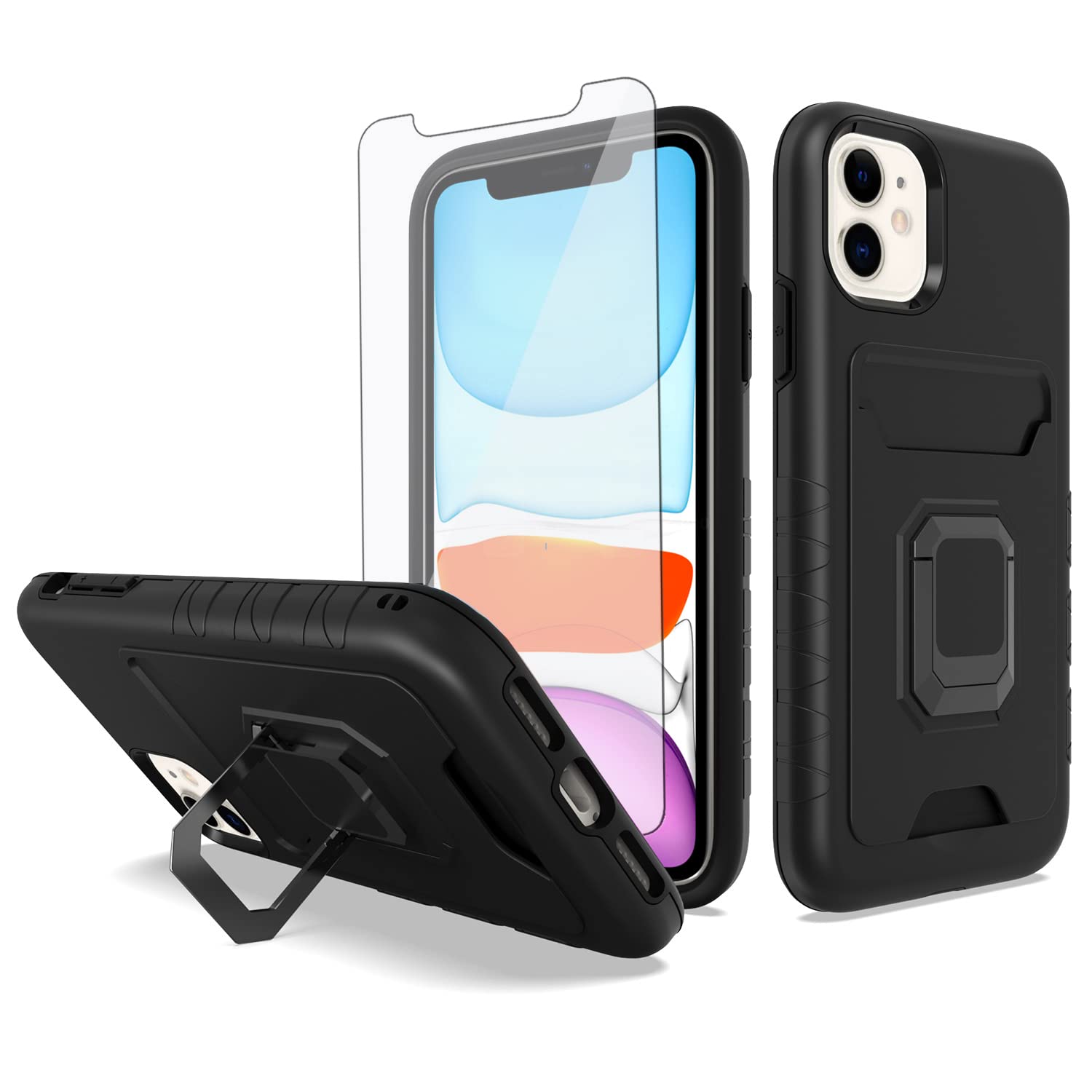 Premium iPhone 11 Case with Tempered Glass Screen Protector & Card Holder - Slim Protective Cover for iPhone 11 (6.1