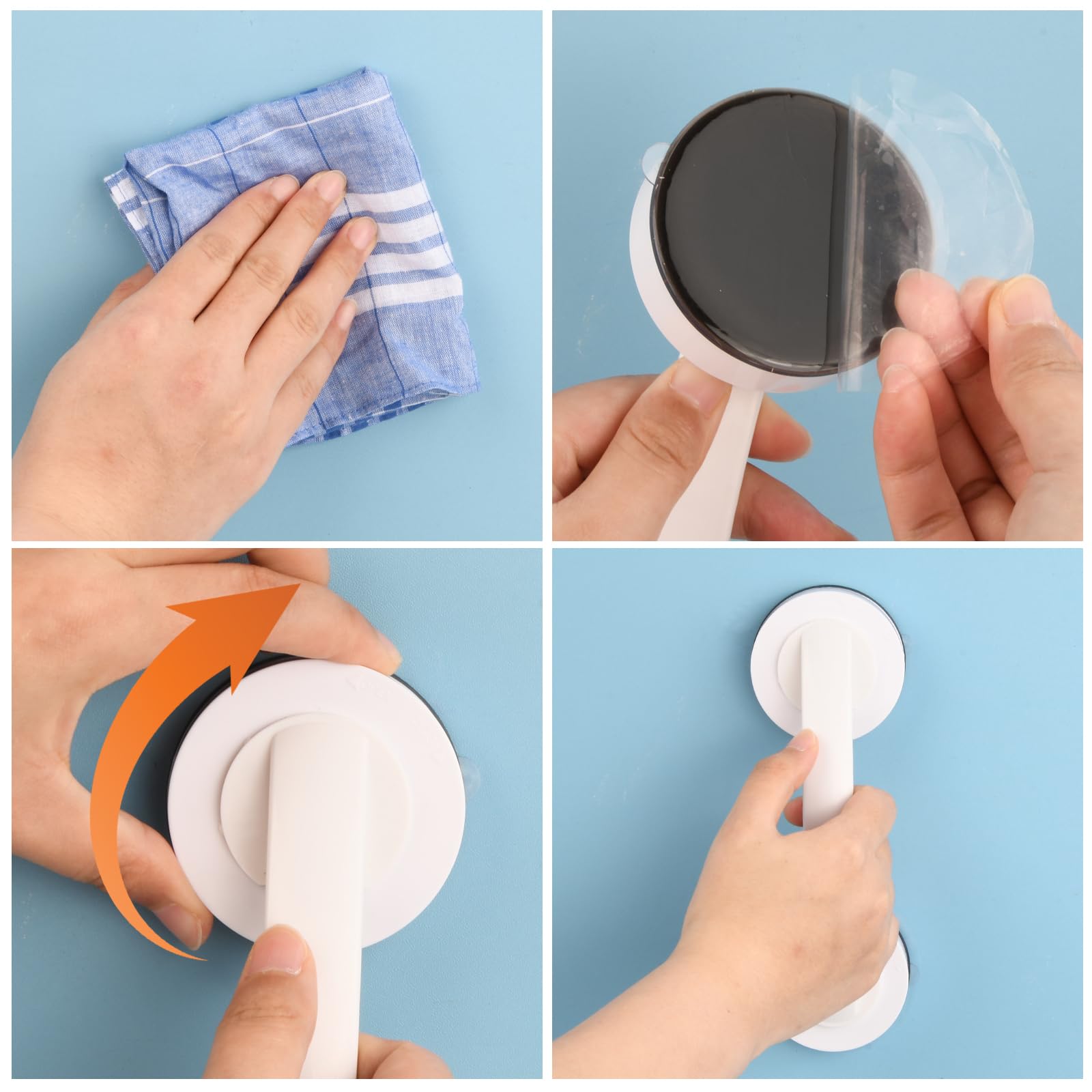 1 Pack Non-Slip Suction Cup Door Handle 19.2 x 6.3cm, No Drill Shower Grab Bar, Portable Bathroom Handle for Elderly & Disabled - Perfect for Shower, Bathtub, Cabinet, Mini Fridge & Kitchen (Silver) - Ideal for Safety, Accessibility & Home Organization