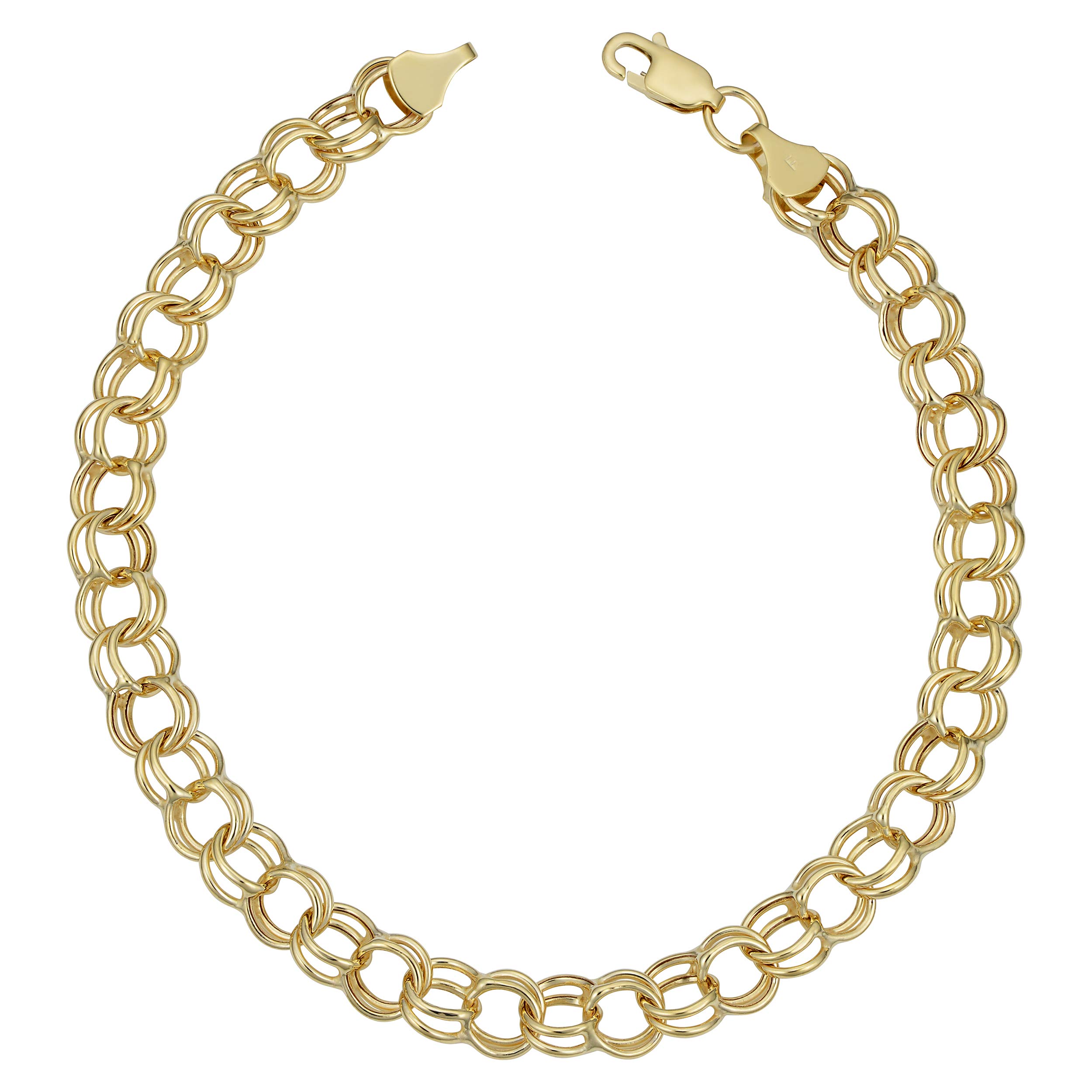 10K Yellow Gold 6.7mm Charm Bracelet for Women - Adjustable 7-8 Inch - Elegant Layering Jewelry for Daily Wear, Special Occasions & Gift Giving