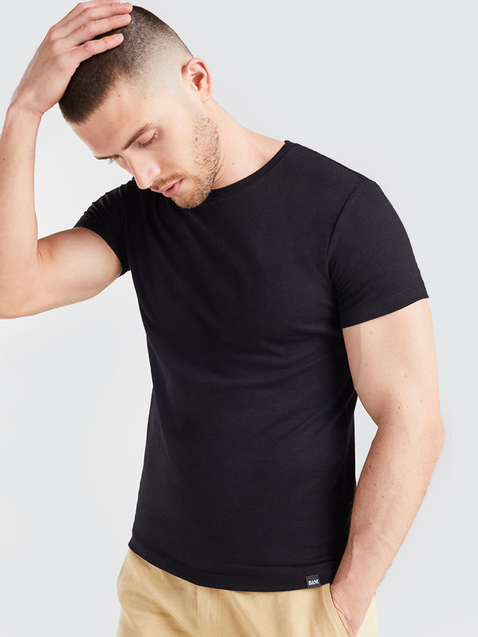 BAM Origin Luxe Men's Bamboo T-Shirt - Soft Eco-Friendly Black Tee for Casual Wear & Travel | Sustainable Fashion