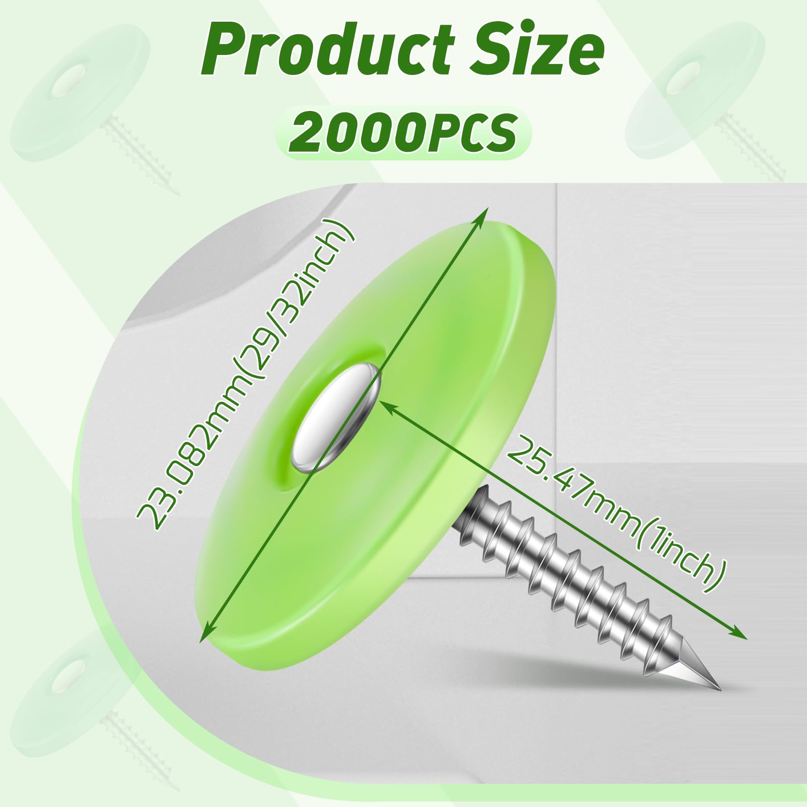 Kigley 1 Inch Galvanized Round Plastic Cap Roofing Nails - 2000 PCS for House Wrap, Foam Board, Roofing Felt, Insulation Film & Mass Loaded Vinyl Installation - Durable Tar Paper Nails for Home Construction and Roofing Projects