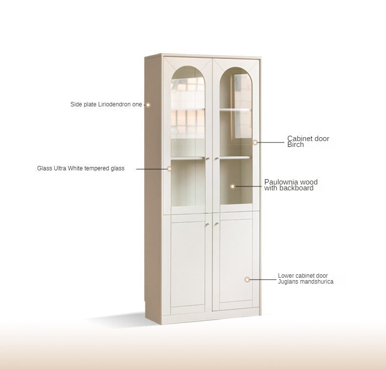 French Cream Style Poplar Solid Wood Bookcase with Glass Door - Whole Wall Combination for Living Room, Office & Library Storage