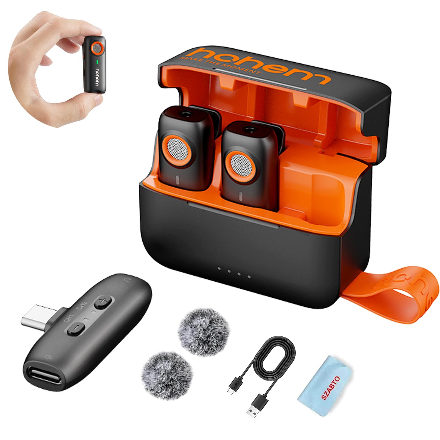 Hohem MIC-01 Wireless Lavalier Microphone with 3-Level Noise Cancellation, Built-in TF Card Slot & Remote Shutter Control - Clip-On/Magnetic Mic for Smartphones, Cameras, Laptops & Tablets - Perfect for Vlogging, Interviews, Live Streaming & Online Meetings