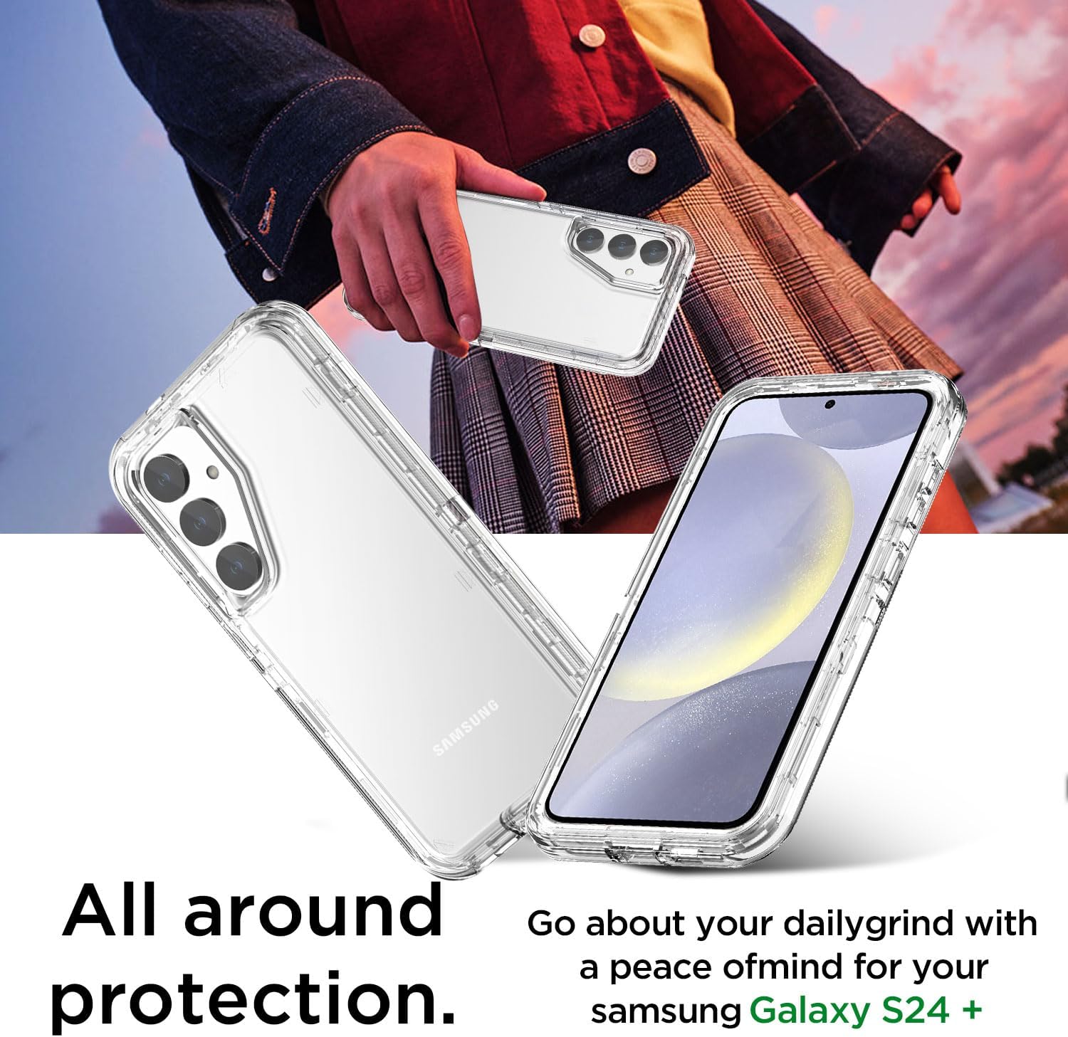 Samsung Galaxy S24/S25 Plus 3-Layer Crystal Clear Protective Case - Slim Fit, Shockproof & Scratch Resistant Cover for Everyday Use, Work & Travel