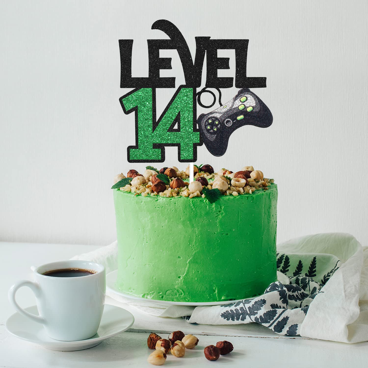 Level 14 Game Birthday Cake Topper - Video Game Themed 14th Birthday Party Supplies for Boys - Level Up Gaming Cake Decoration - Perfect for Game On Winner Parties & Teen Gamer Celebrations