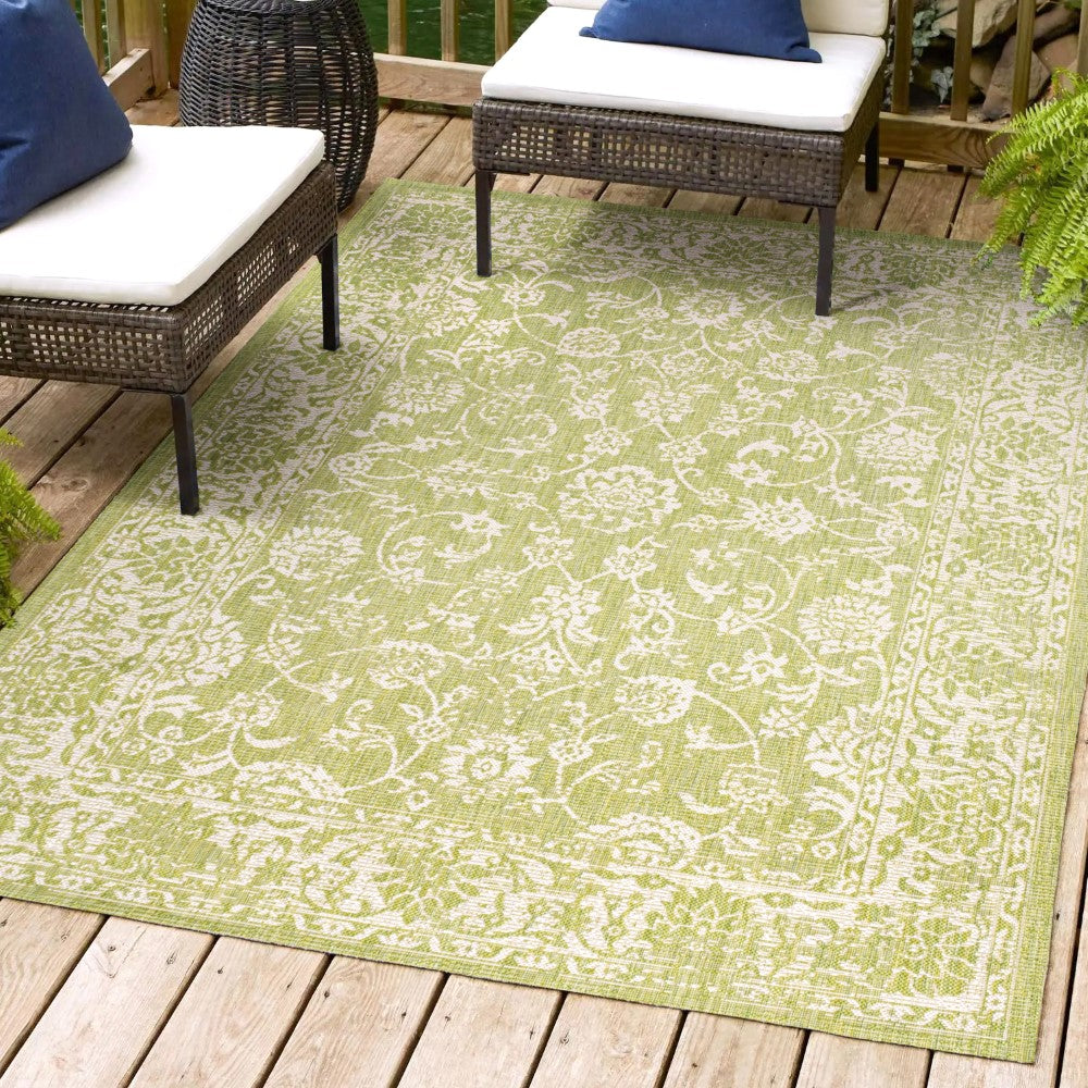 Bohemian Textured Weave Floral Area Rug - Indoor/Outdoor Use for Living Room, Bedroom, Patio & Deck Decor
