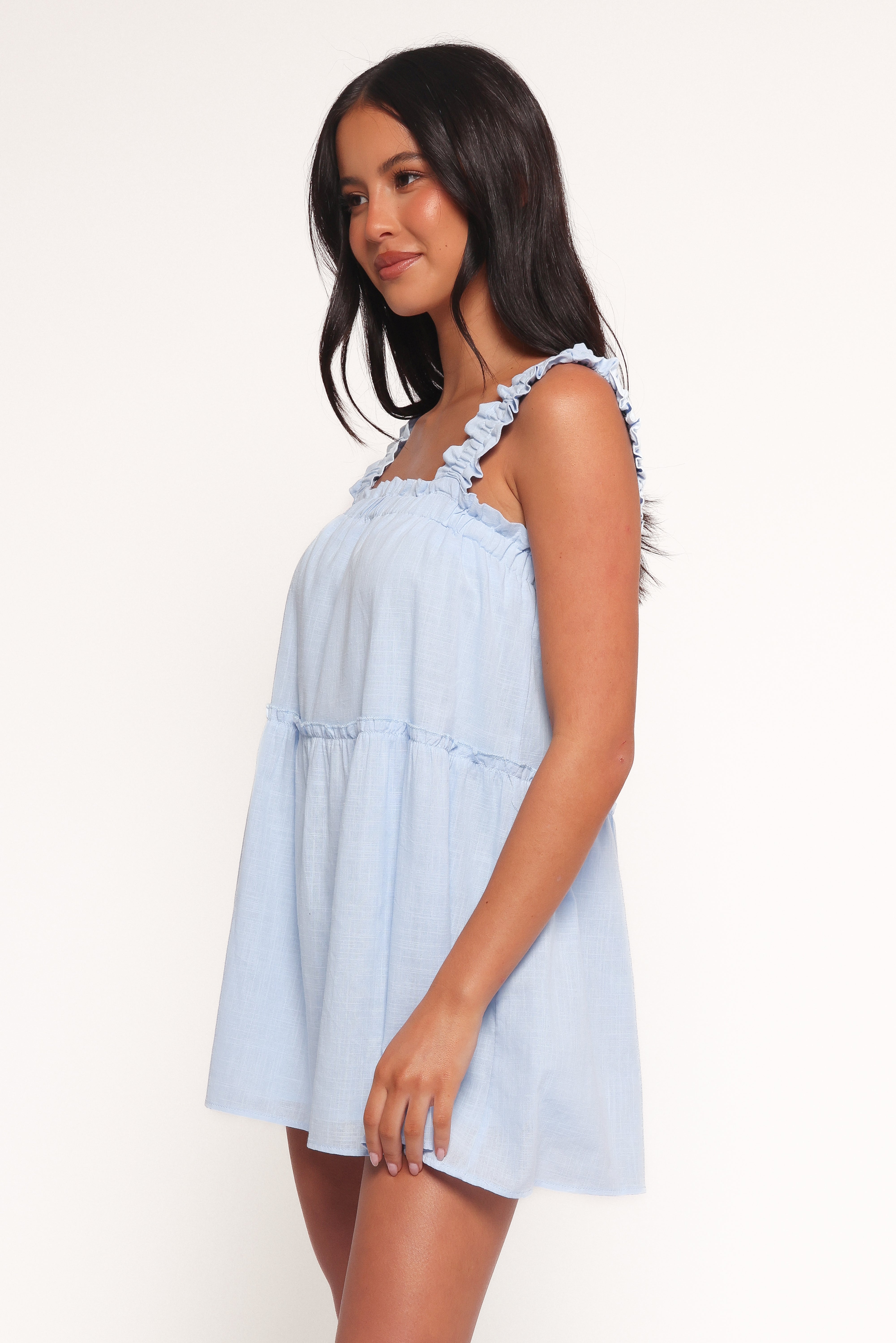 Elena Mini Dress - Light Blue Summer Flowy Short Sleeve Party Cocktail Dress for Women | Beach Wedding Guest Outfit