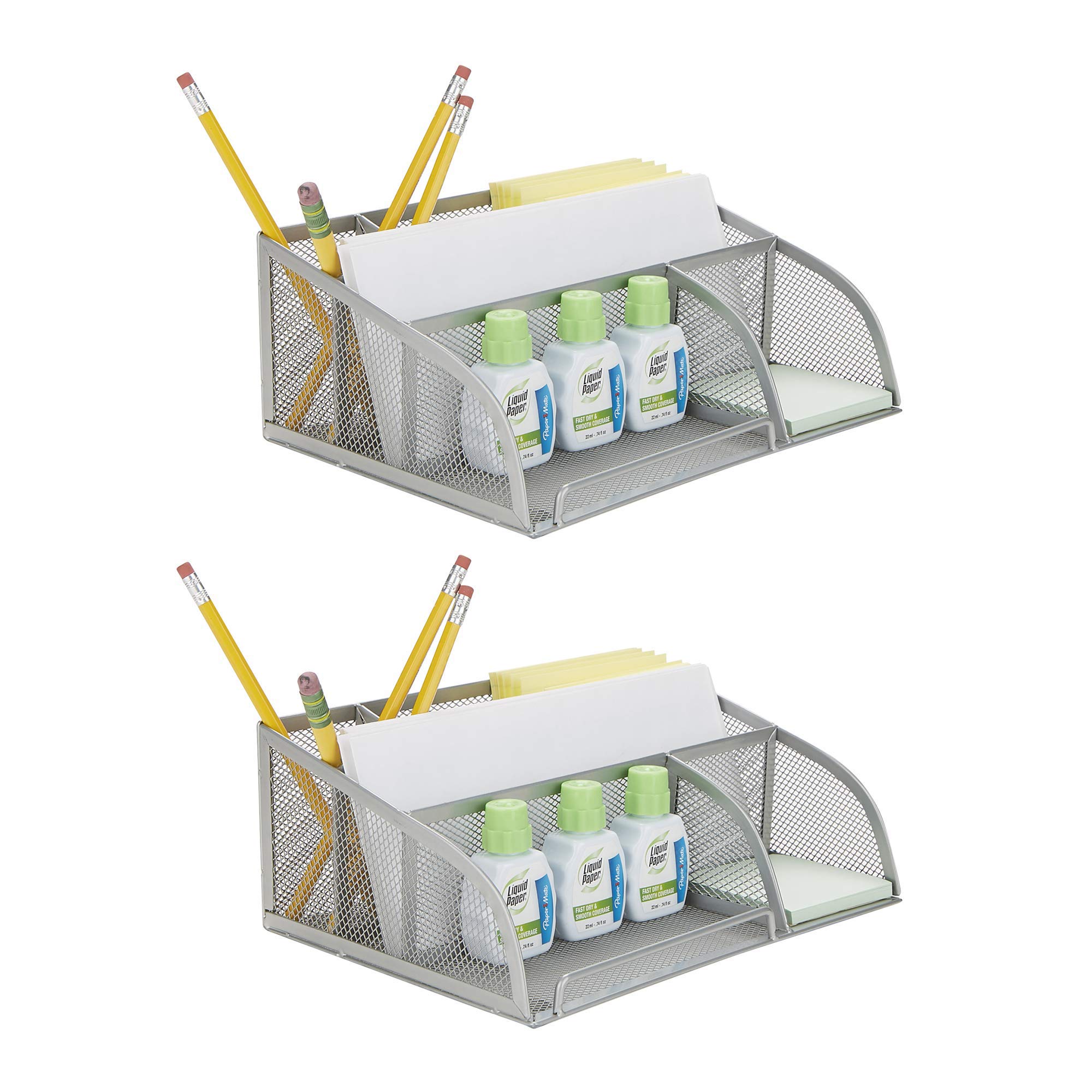 Mind Reader 2-Piece Mesh Desk Organizer Set - Silver Pencil Cup & Office Supplies Holder for Pens, Pencils, Paperclips & Thumbtacks | Perfect for Home Office, School & Workspace Organization