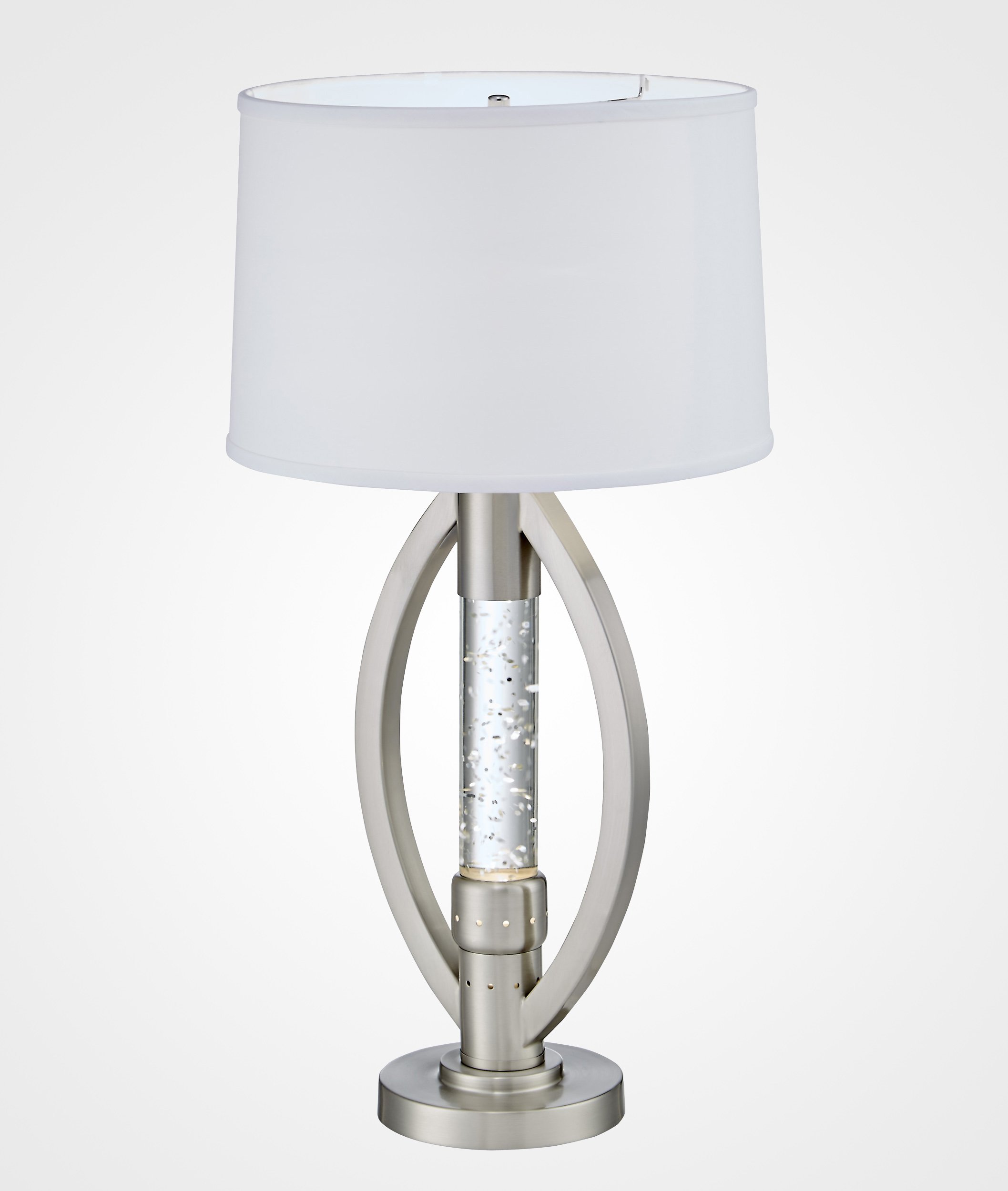 Homelegance Lucian Satin Nickel Table Lamp with Ellipse Frame & Sparkling Water Drops - Elegant Bedside Night Light for Living Room, Bedroom, or Office Decor