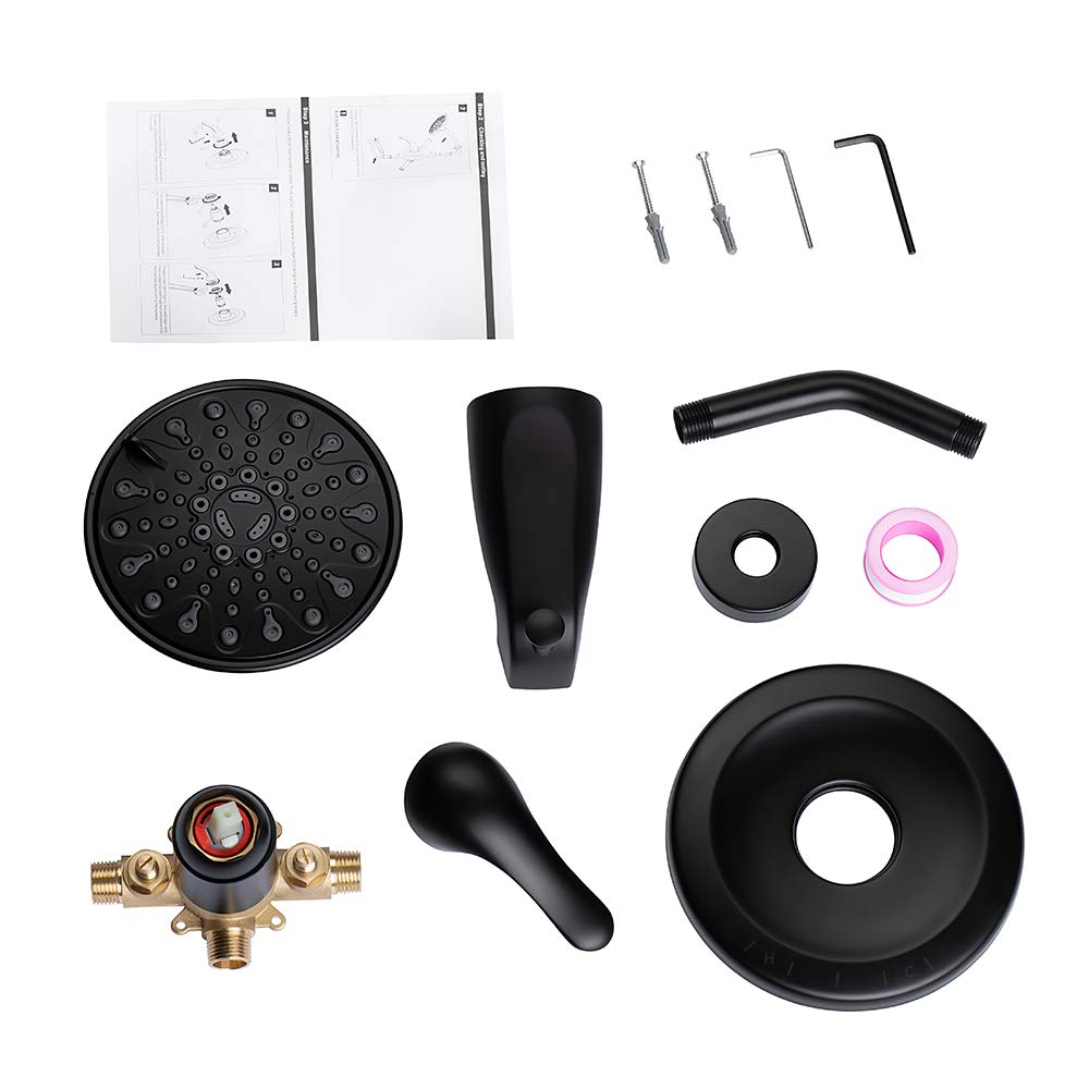 Premium Matte Black Shower Tub and Trim Kit with 6-Spray Shower Head & cUPC Certified Faucet Set - Perfect for Bathroom Renovation & Spa-Like Shower Experience