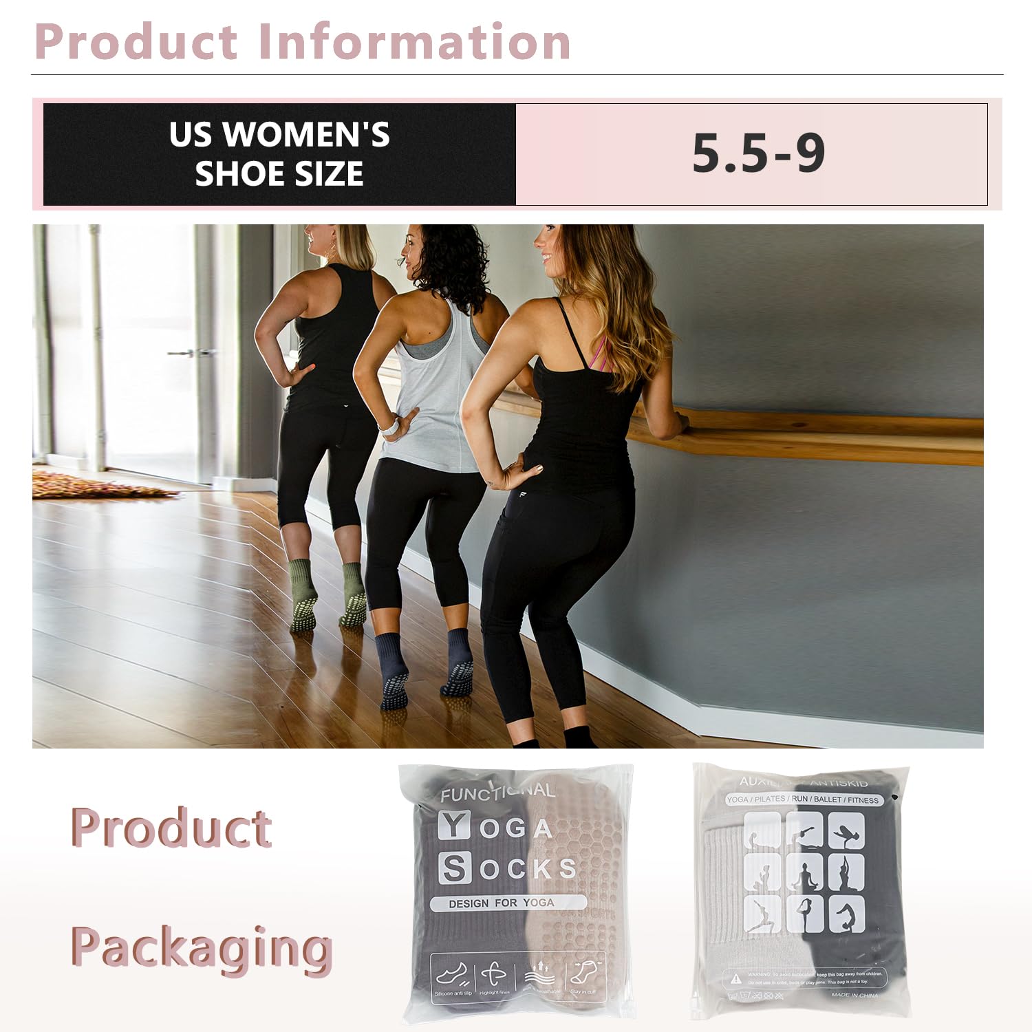 6 Pairs Non-Slip Yoga Socks with Grips for Women - Anti-Skid Pilates, Ballet & Barefoot Workout Socks - Perfect for Pregnancy, Barre & Home Fitness