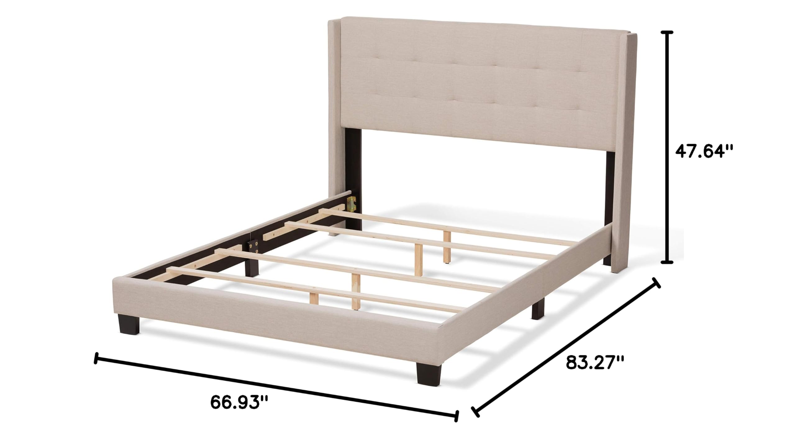 Baxton Studio Queen Size Bed Frame with Box Spring Required - Beige Upholstered Platform Bed for Modern Bedroom Decor