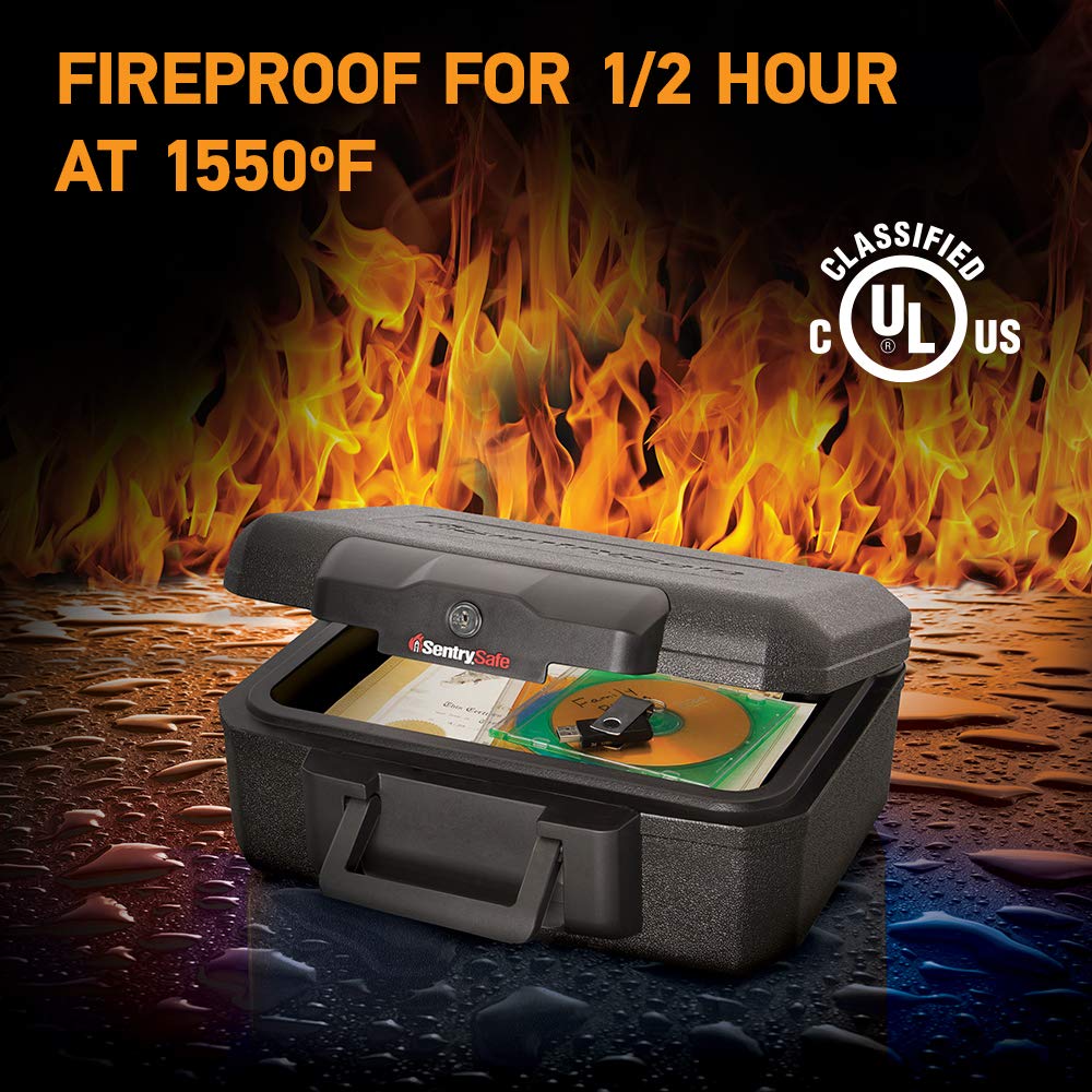 SentrySafe Fireproof Money Safe with Key Lock + Fire Water Resistant Document Bag - Secure Cash, Valuables & Important Papers at Home or Office