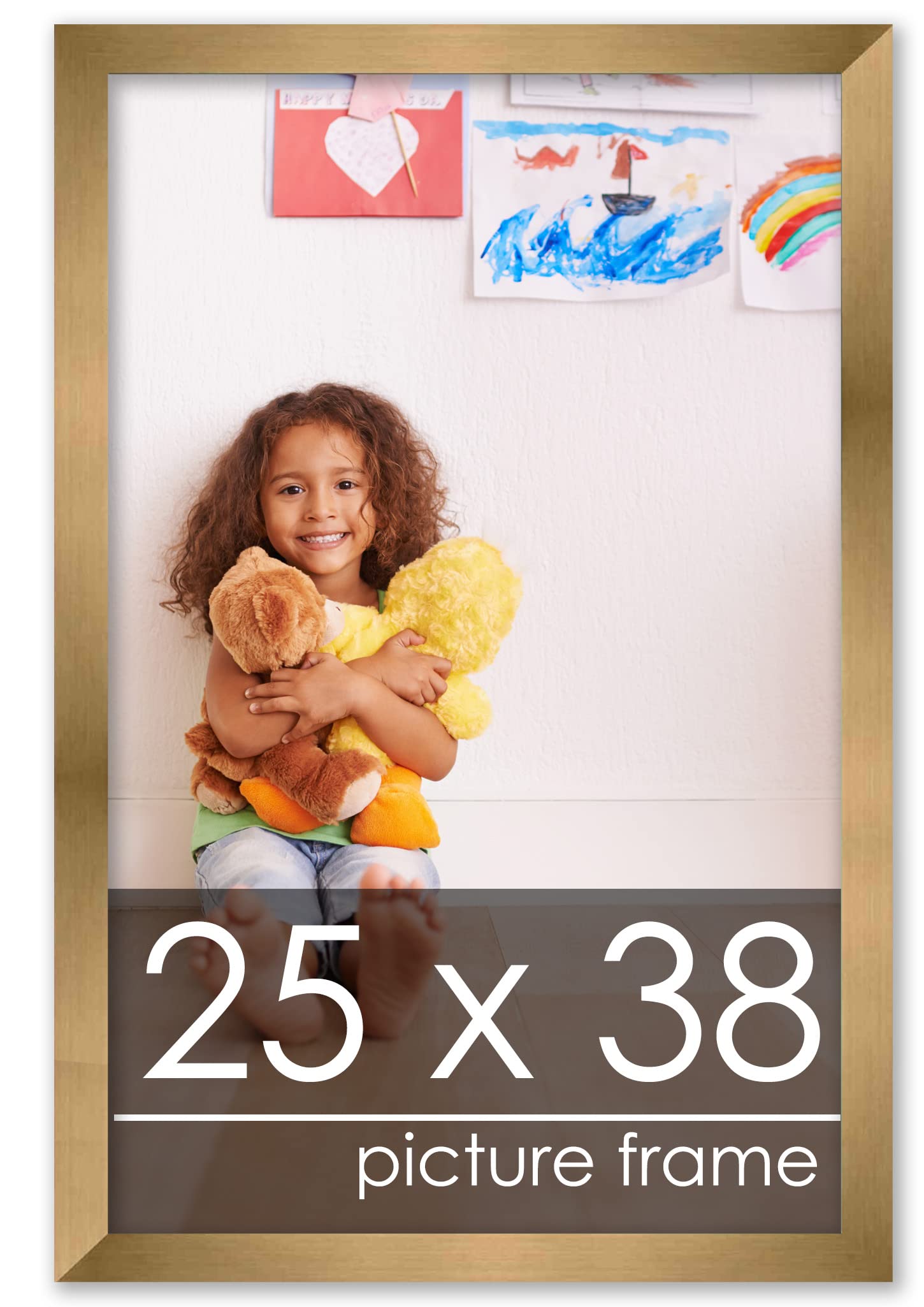 25x38 Bronze Modern Minimalist Wood Picture Frame - Solid Wood Photo Frame with UV Acrylic, Foam Backing & Hanging Hardware - Perfect for Wall Art, Posters, Family Photos & Office Decor
