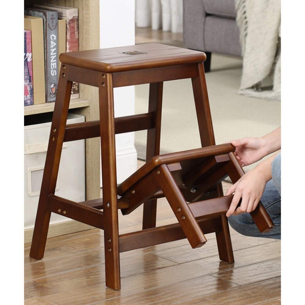 NEVKA 2-Tier Solid Wood Folding Stool - Multifunctional High Bench for Home, Shoe Storage & Step Ladder - Perfect for Living Room, Bedroom & Entryway Organization