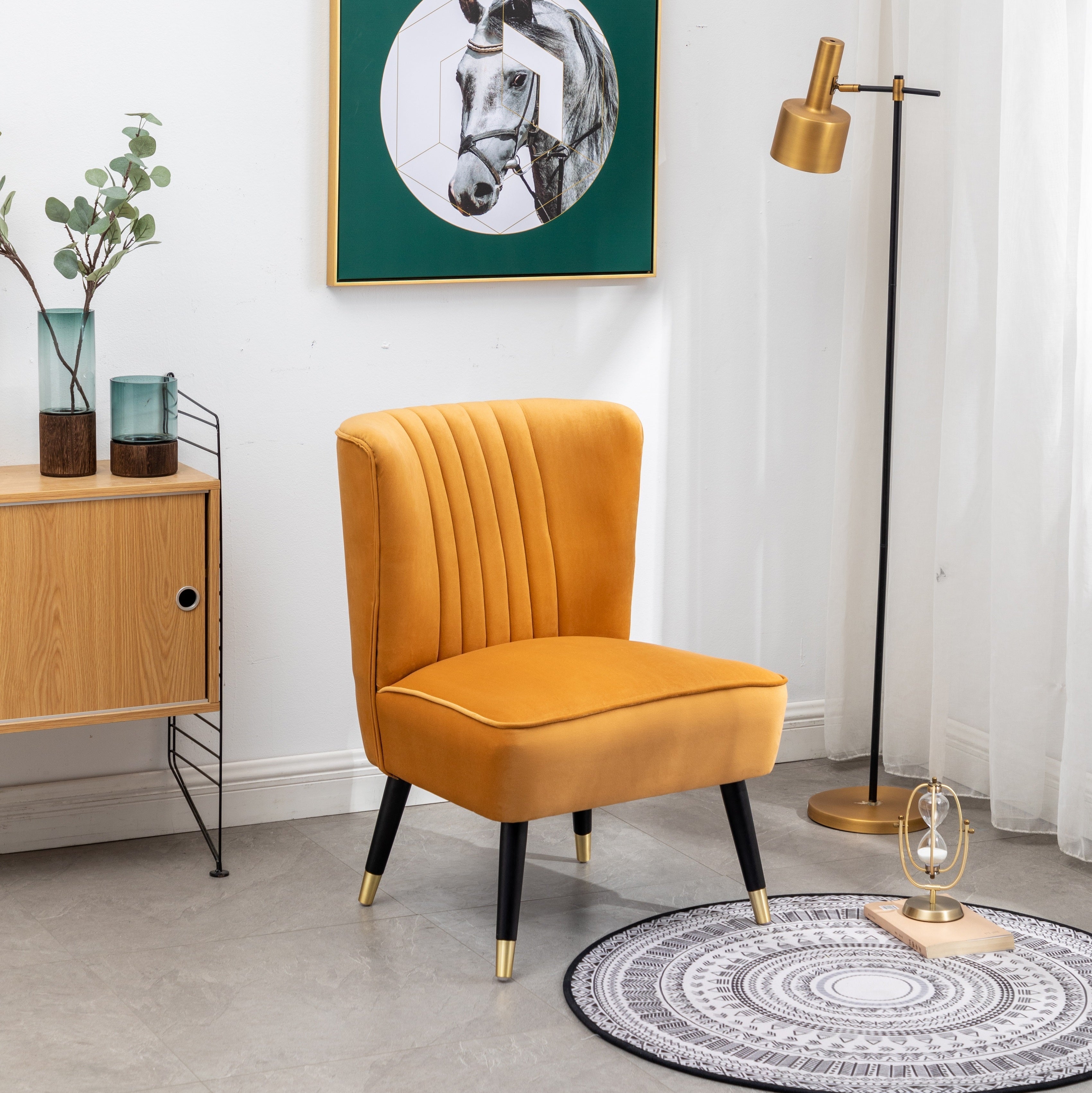 Roundhill Furniture Elon Contemporary Velvet Upholstered Accent Chair in Gold - Modern Living Room Seating for Home Office, Lounge & Bedroom Decor
