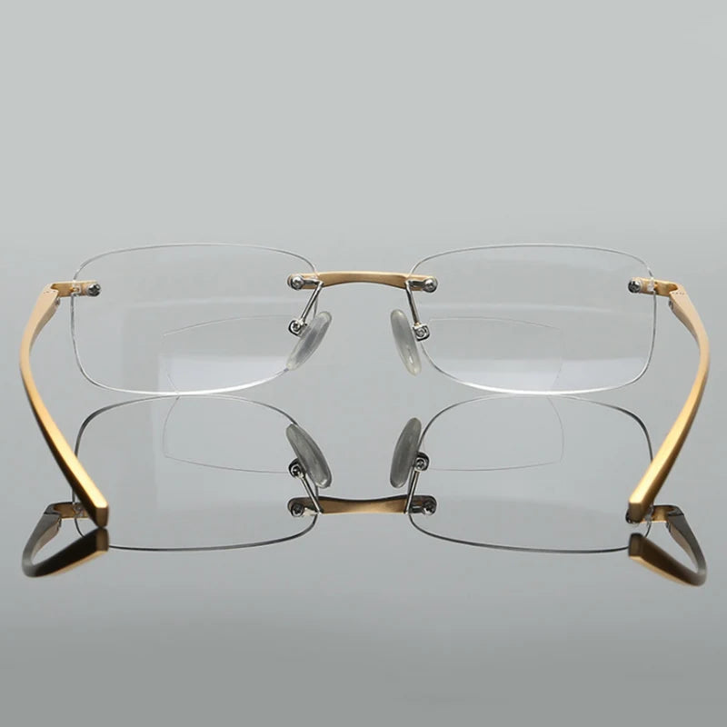 Belmon Unisex Rimless Square Aluminum Magnesium Bifocal Reading Glasses - Lightweight & Durable for Computer Work, Reading, and Office Use (Model RS341)
