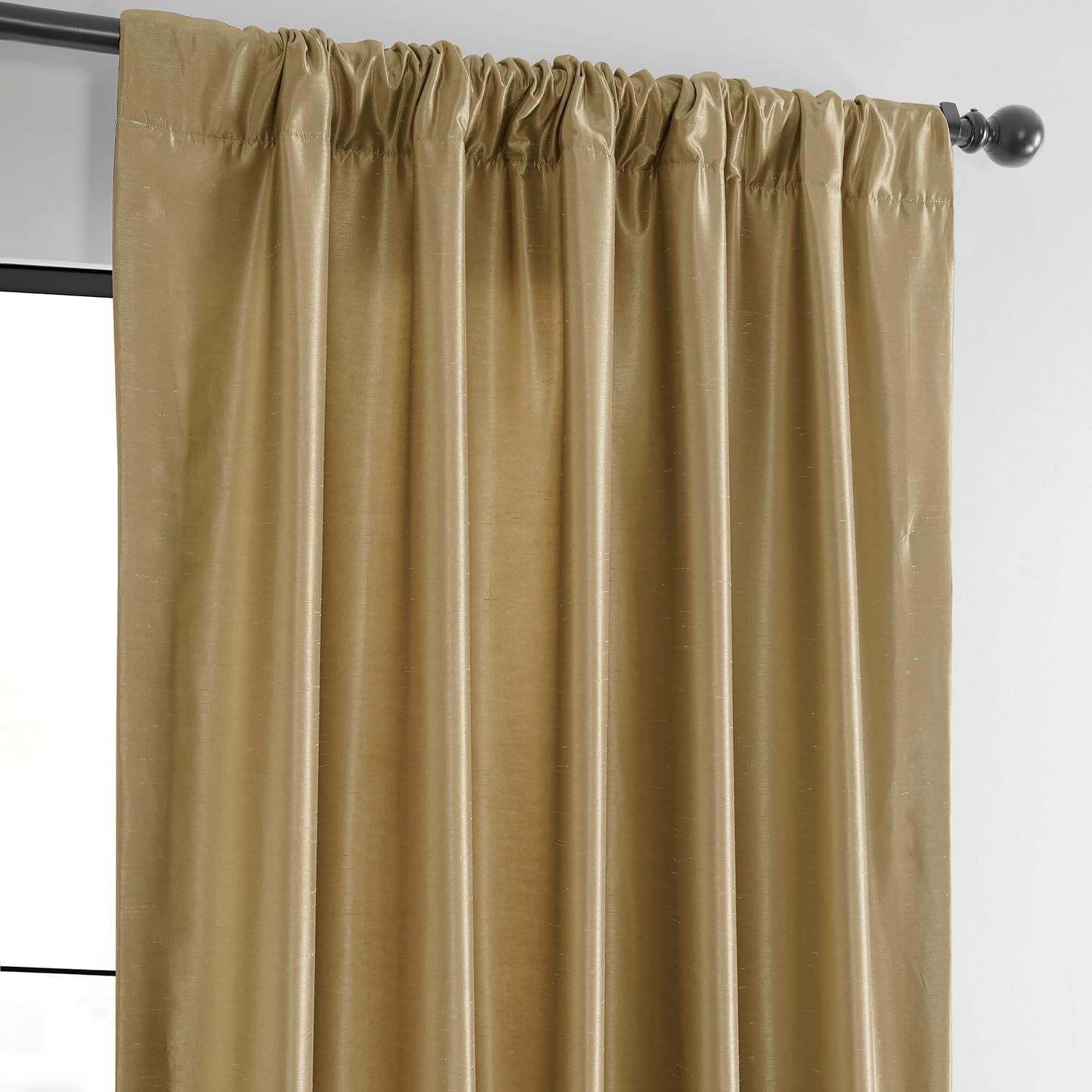 Vintage Textured Faux Dupioni Silk Room Darkening Curtains - 1 Panel (50x96 Inches) - Flax Gold - Elegant Blackout Drapes for Bedroom & Living Room - Perfect for Home Theater, Nursery & Light Control