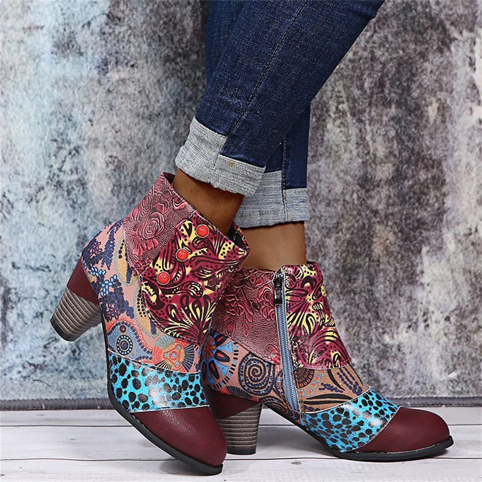 Lausiuoe Women's Ankle Boots - Chunky Heel Pointed Toe Western Booties with Side Zipper | Slip On Dressy Boots for Wide Width | Perfect for Office, Party & Casual Outfits