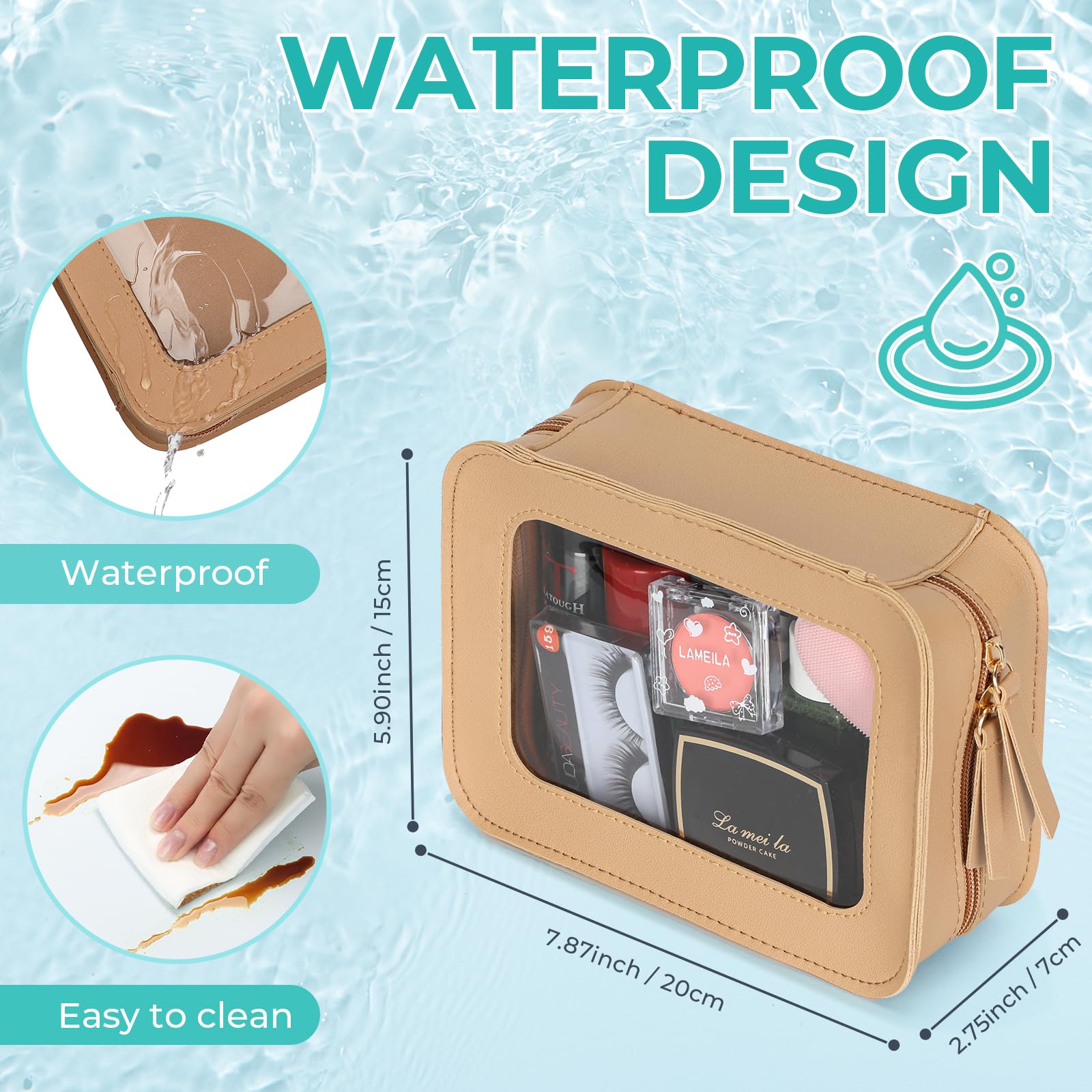 Clear Makeup Bag Cosmetic Organizer Case - TSA Approved Travel Toiletry Bag with Zipper for Women | Transparent Cosmetic Pouch for Travel Essentials, Makeup Storage & Daily Use (Khaki-M)