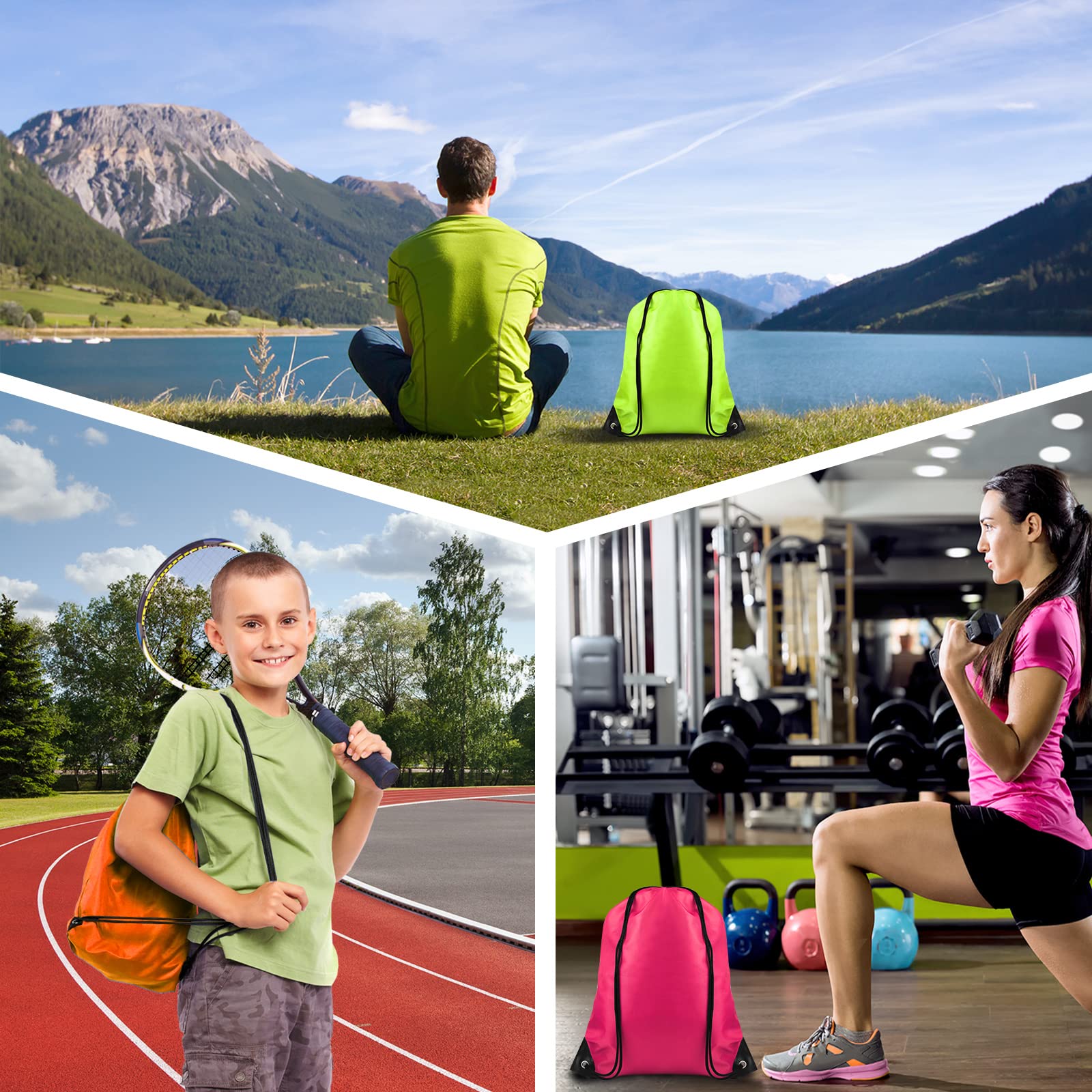 FEPITO 12 Pack Drawstring Bags - Durable String Backpacks for Gym, Sports, Travel & Storage - Lightweight Tote Sack Cinch Bags for School, Beach, Laundry & Camping Essentials