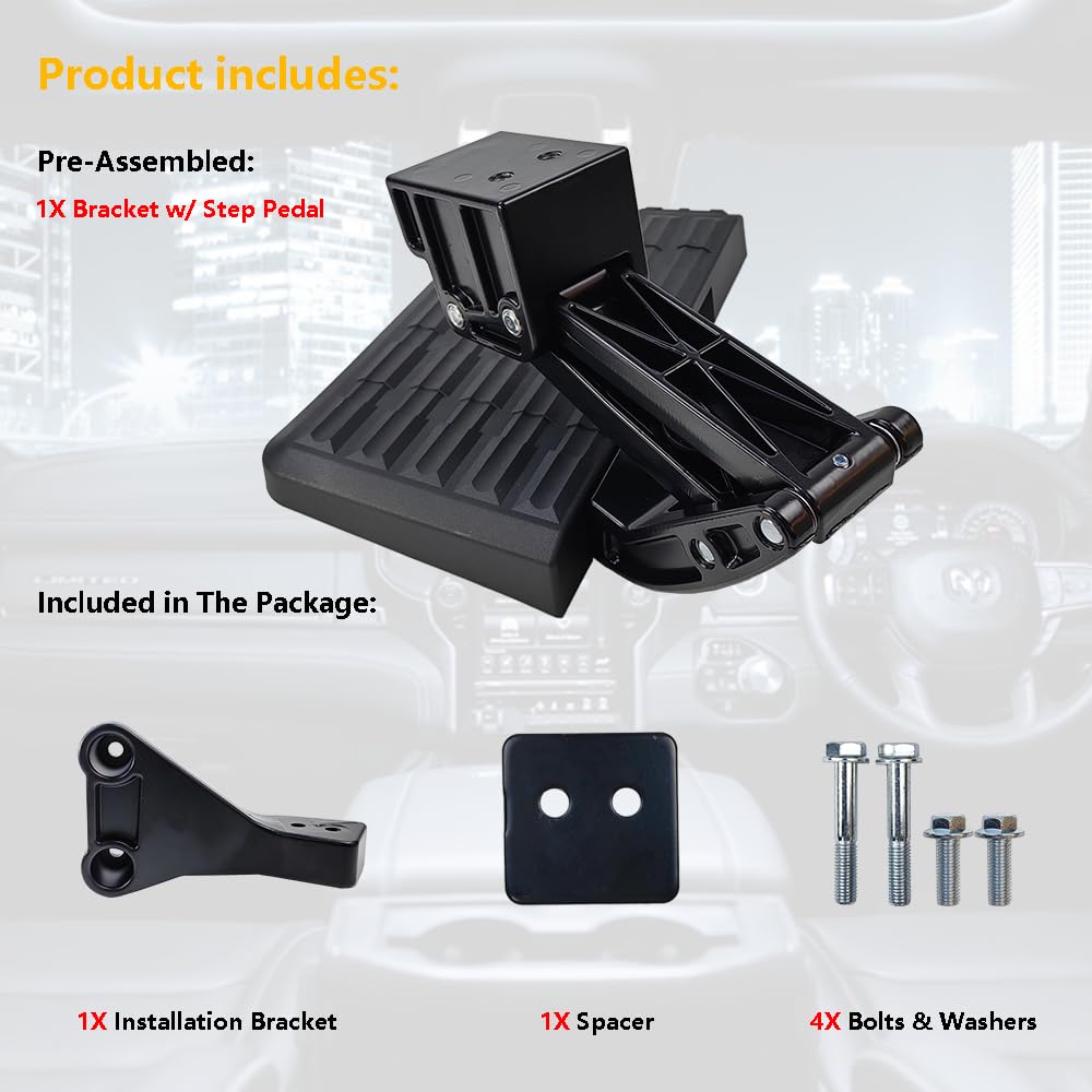 Retractable Rear Bed Step for Dodge Ram 1500/2500/3500 Classic 2009-2018 - Folding Truck Bumper Tailgate Step (Excludes Dual Exhaust & EcoDiesel) | OE# 75306-01A | Easy Access to Truck Bed for Loading & Unloading
