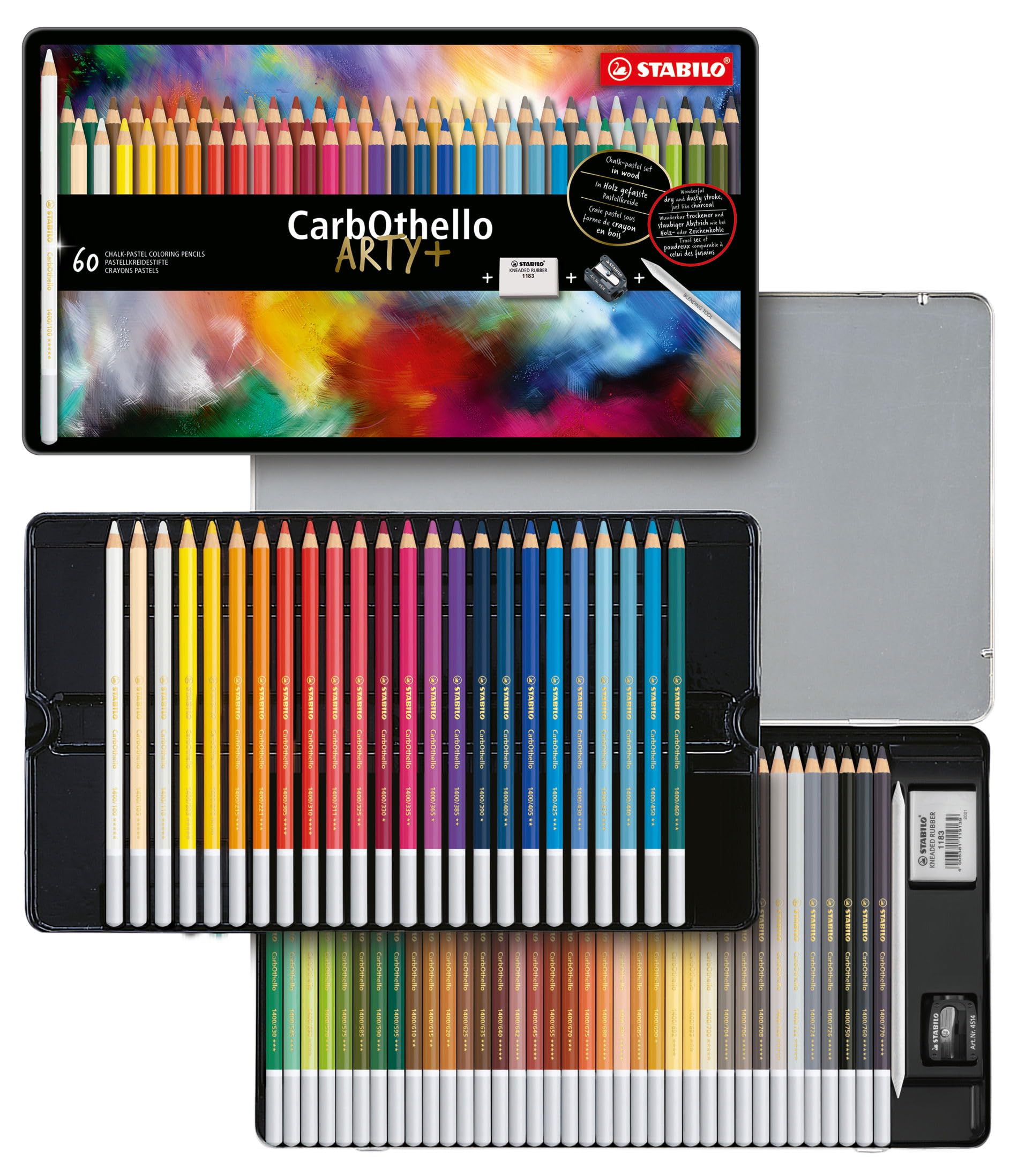 STABILO CarbOthello Chalk-Pastel Artist Colored Pencils Set of 60 with Eraser, Sharpener & Blender - Create Watercolor Effects for Drawing, Sketching & Professional Artwork
