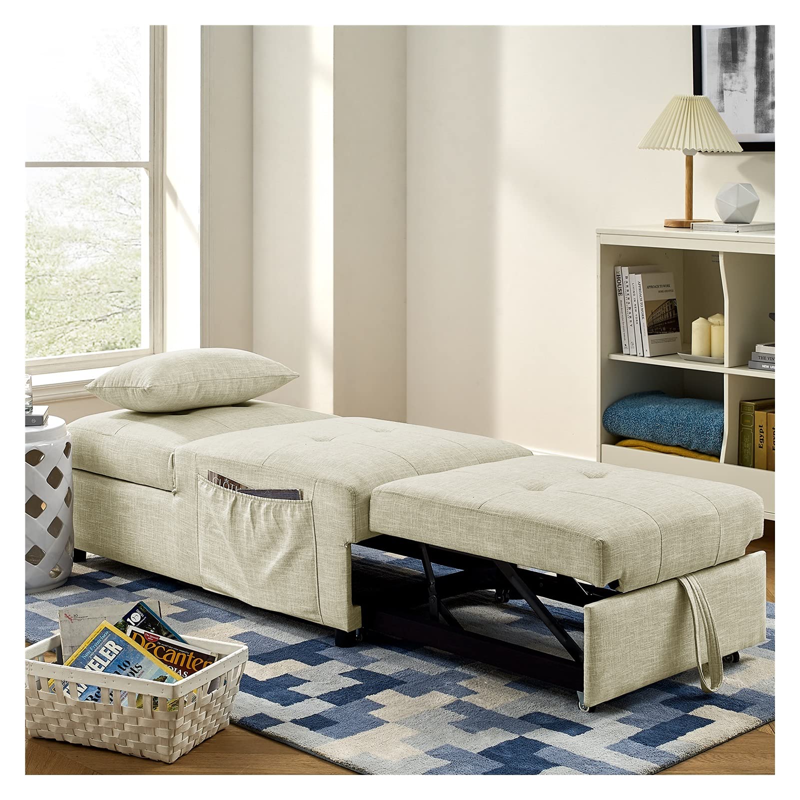 4-in-1 Folding Ottoman Sleeper Sofa Bed - Convertible Chair, Chaise Lounge & Space-Saving Furniture for Small Apartments (Beige) | Perfect for Guest Rooms, Studio Living & Home Office