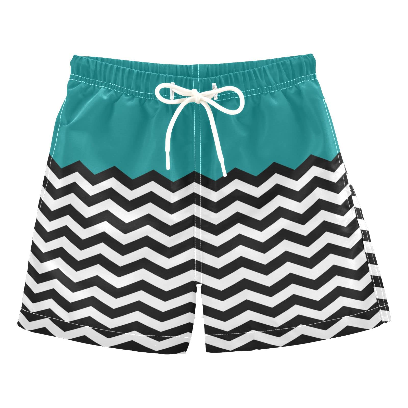 Mint Chevron Boys Swim Trunks - Quick Dry Board Shorts for Kids & Toddlers (2T-8) | Beach, Pool & Summer Water Activities
