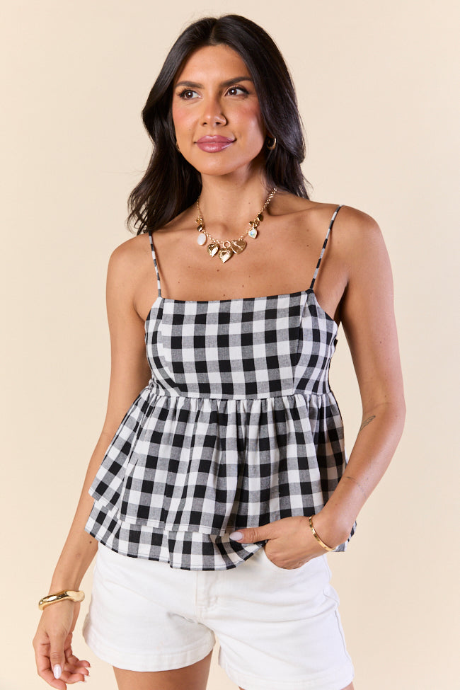 Gingham Grace Black Tank Top for Women - Soft & Comfortable Summer Sleeveless Shirt - Perfect for Casual Wear, Beach Outfits, and Layering