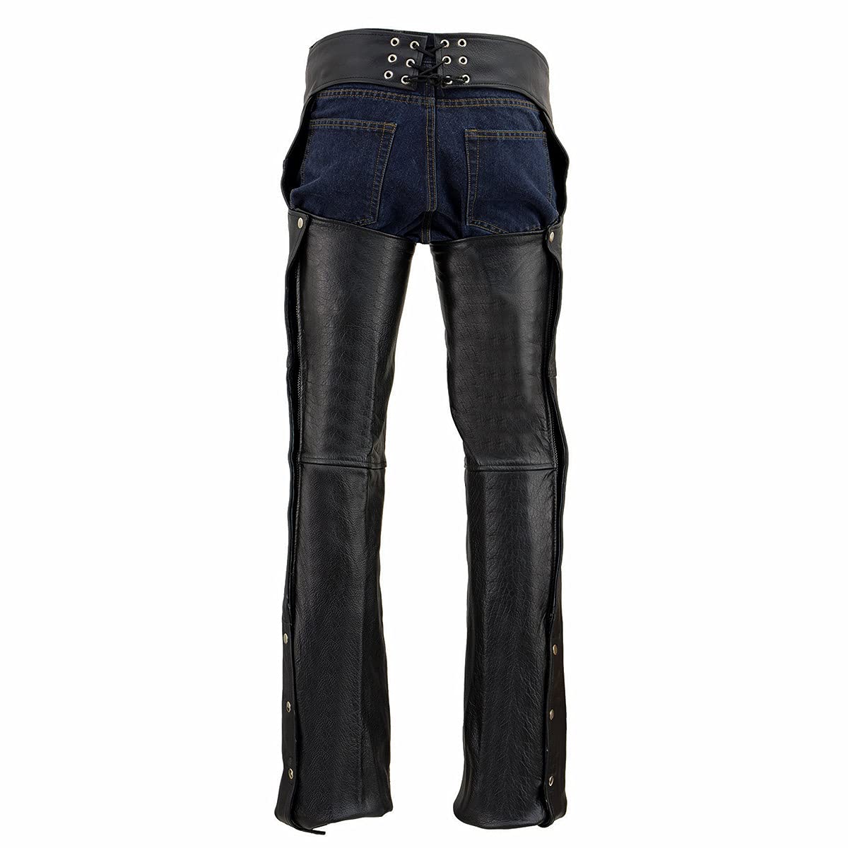 Premium Milwaukee Leather Chaps for Men - Black Motorcycle Riding Chaps with Classic Jean Style Pockets (SH1101) - Durable Leather Protection for Bikers & Riders - Perfect for Harley, Cruiser & Adventure Motorcycles