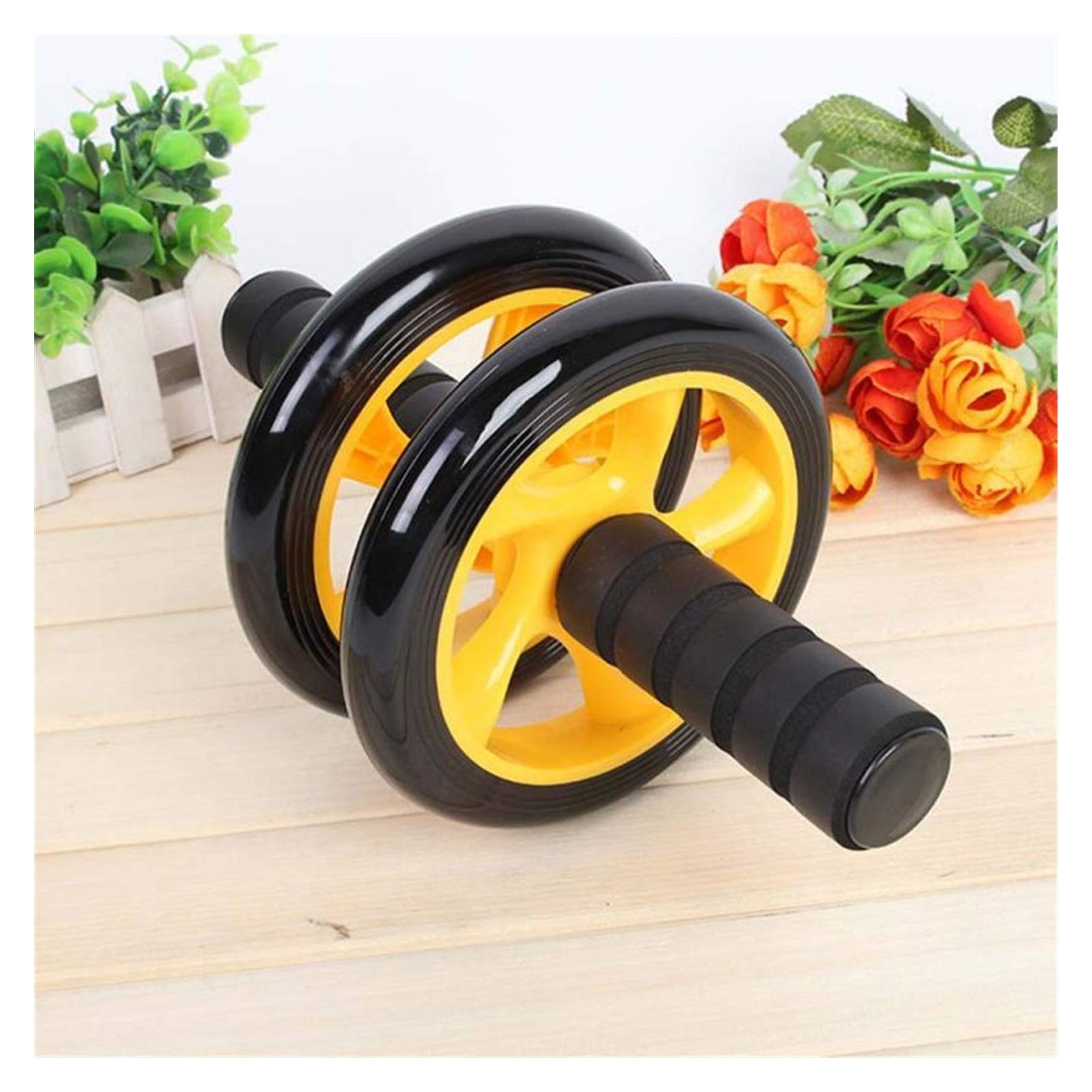 Noiseless LBWNB Ab Roller Wheel with Exercise Mat - Yellow Abdominal Wheel for Core Strength, Hip Training & Body Building | Home Gym & Fitness Equipment for Men & Women