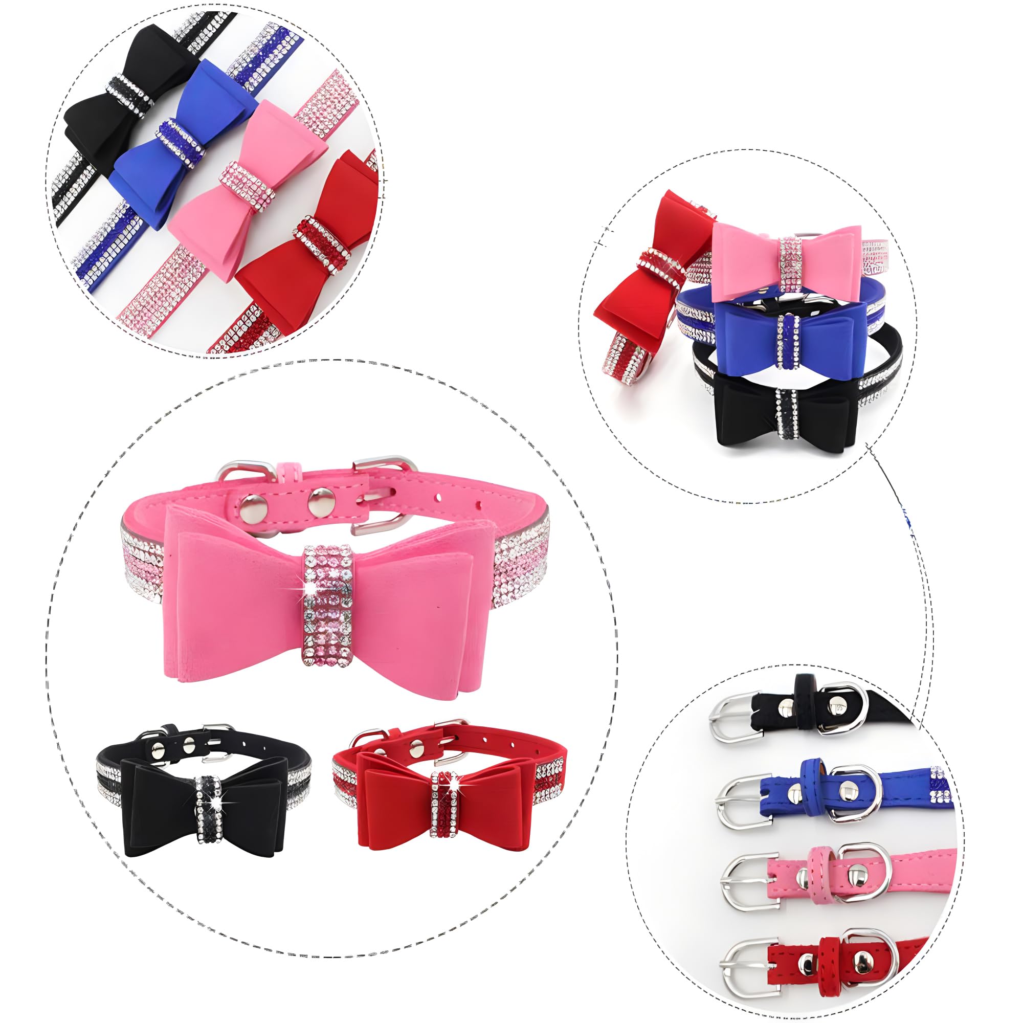 Sparkly Rhinestone Dog Collar with Bow - Adjustable Bling Jewelry Collar for Small to Medium Dogs & Cats - Perfect for Pet Fashion, Parties & Daily Walks (XXS, XS, S, M)