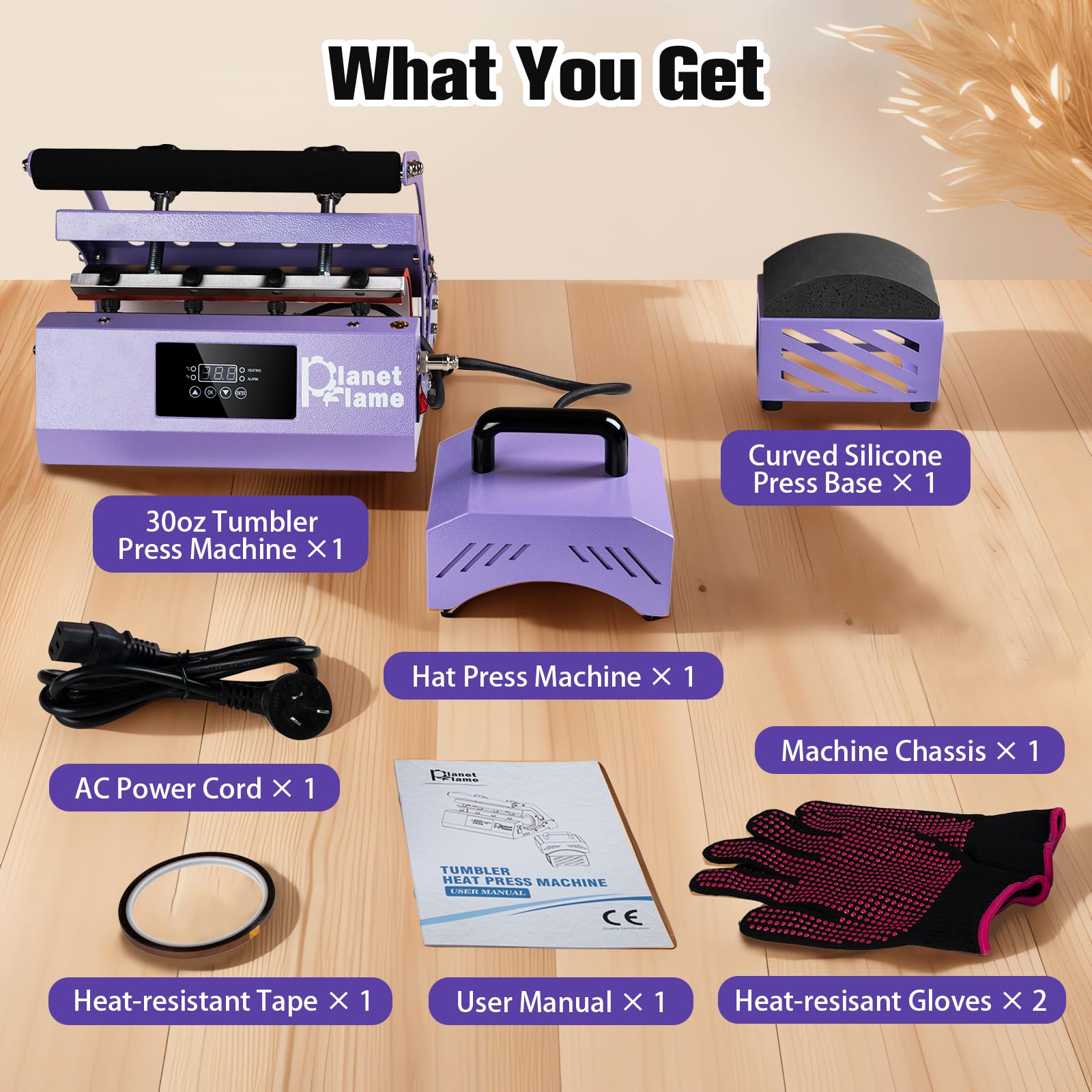 2-in-1 Heat Press Machine for Tumbler & Hat - Sublimation Printing for 11oz-30oz Cups & All Caps - Includes Heat Resistant Gloves & High Temp Tape (Purple) - Perfect for DIY Custom Drinkware & Fashion Accessories at Home or Small Business
