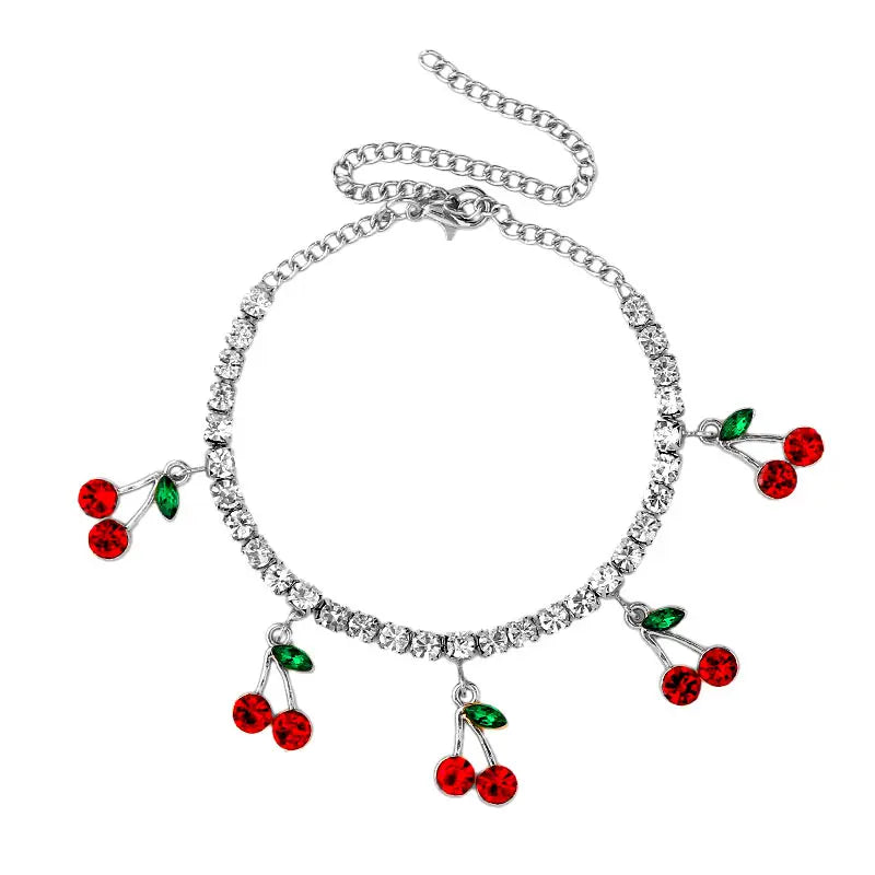 Crystal Fruit Anklets for Women - Fashionable Beaded Ankle Bracelet with Natural Stones - Perfect for Summer, Beach, Boho Style & Festival Accessories