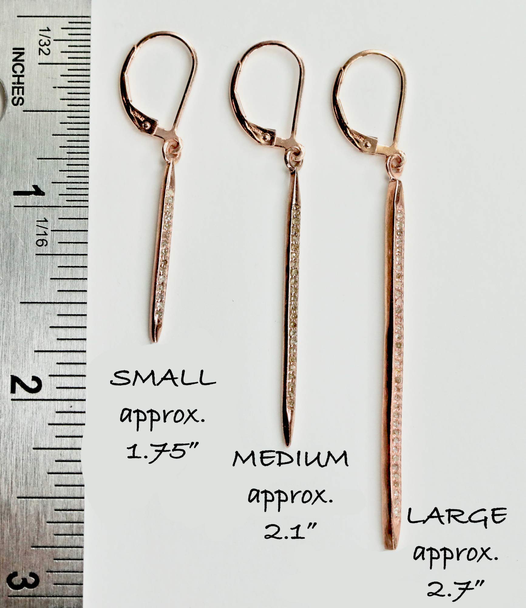 14K Rose Gold Diamond Spike Earrings - Genuine Diamond Stud Earrings - Thin Rose Gold Over Sterling Silver Jewelry - Perfect Bridal Gift & Wedding Jewelry for Women - Ideal for Parties, Date Nights & Special Occasions